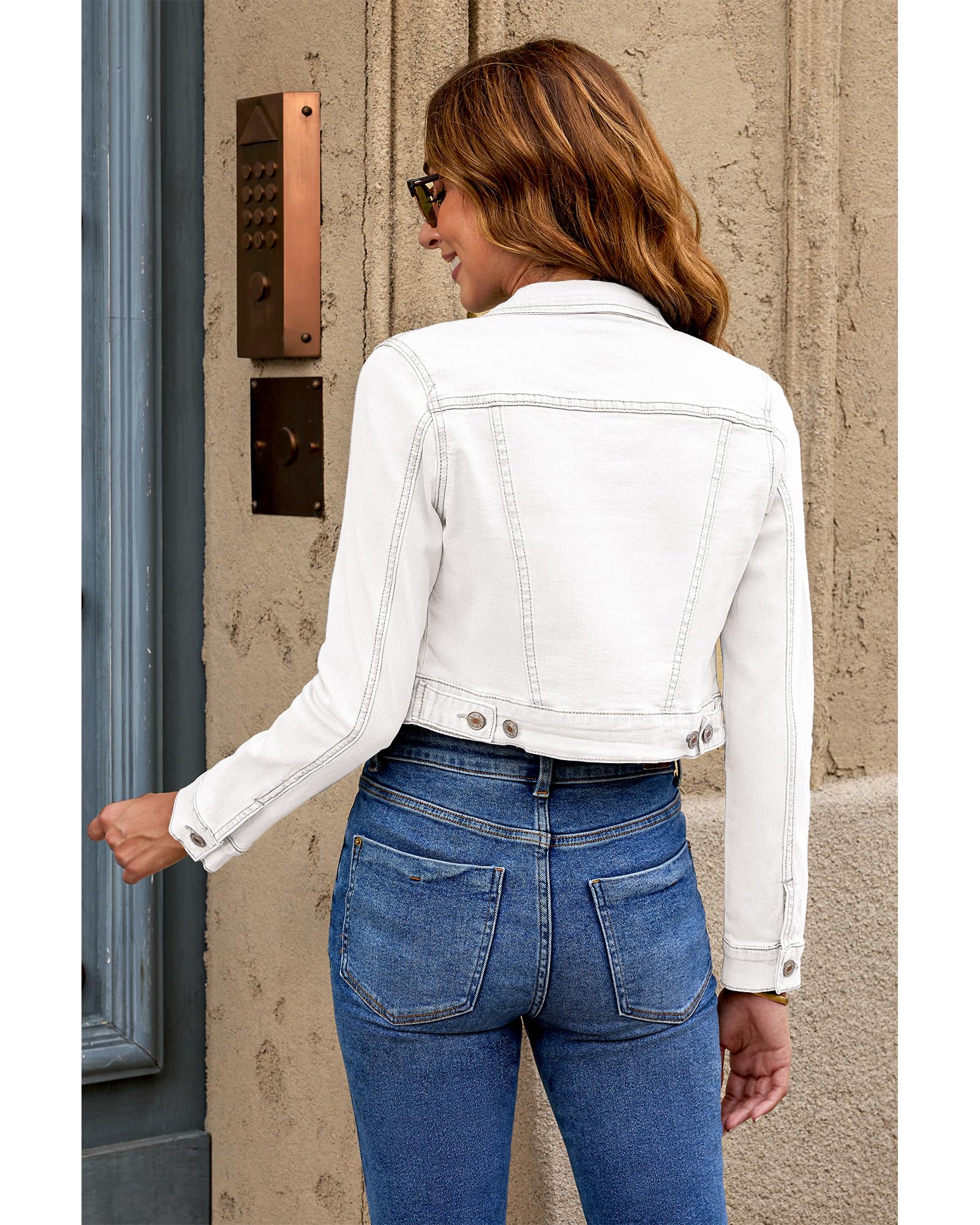 Roskiky Cropped Jean Veste pour femme Fashion Short Denim Shacket Veste légère stretch avec poches