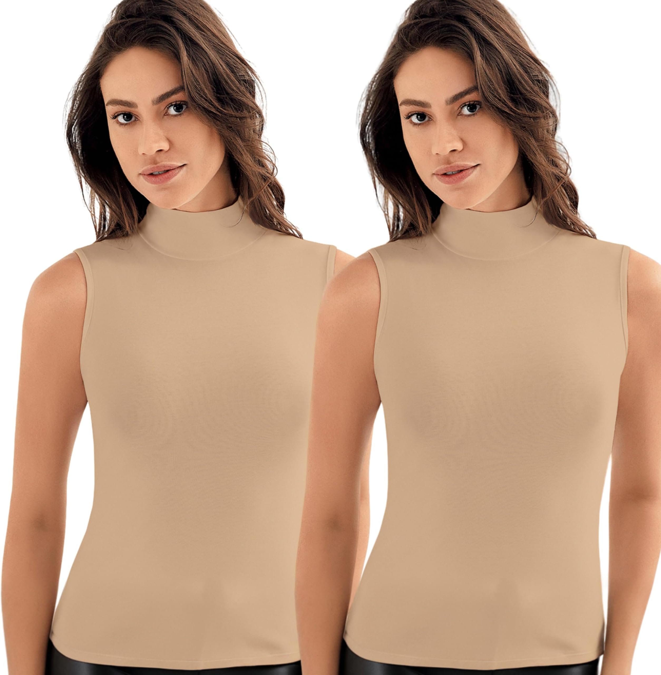 ŞahinlerHigh Neck Vest Women Tank Tops (PACK OF 2) Innerwear Women Activewear Sleeveless STREACHABLE SLIMFIT