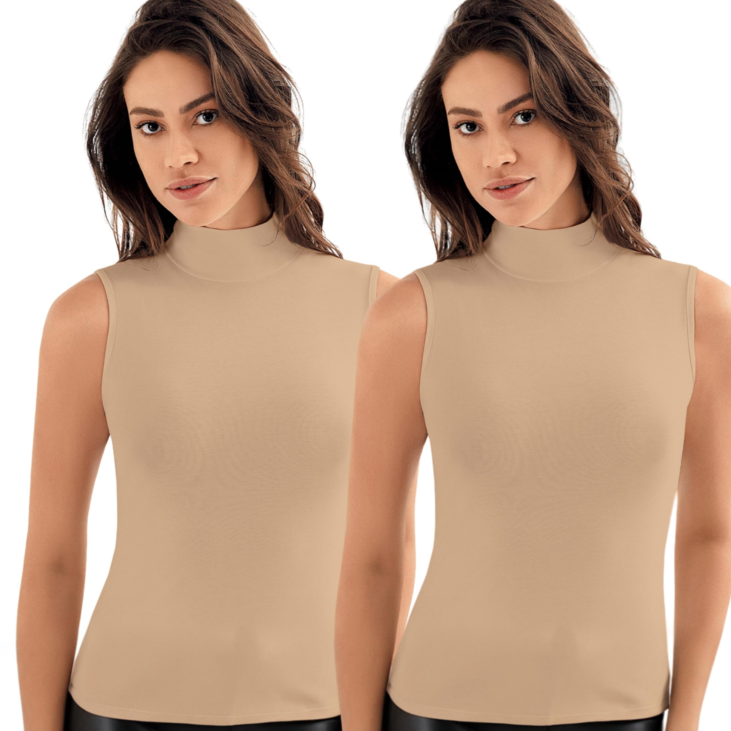 ŞahinlerHigh Neck Vest Women Tank Tops (PACK OF 2) Innerwear Women Activewear Sleeveless STREACHABLE SLIMFIT