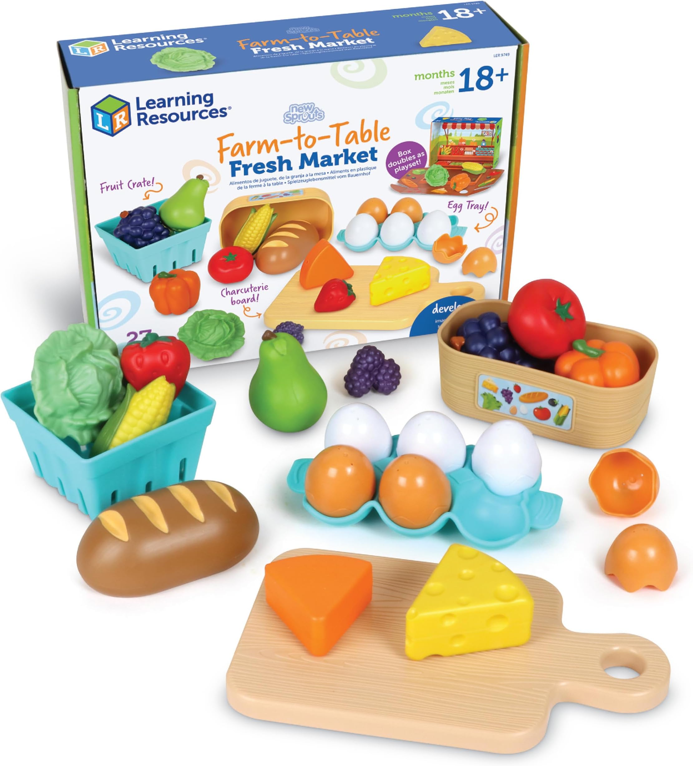 New Sprouts Farm-to-Table Fresh Market - Pretend Play Food for Kids, Grocery and Kitchen Play Toys, Toddler Fine Motor Skills, Montessori Activities, Gifts for Boys and Girls