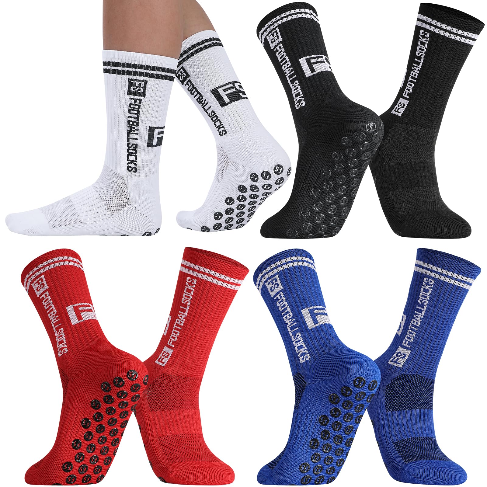 Utensilsto 4 paia di calzini da calcio per bambini, calzini da calcio, antiscivolo, per calcio, basket, corsa, rugby tennis