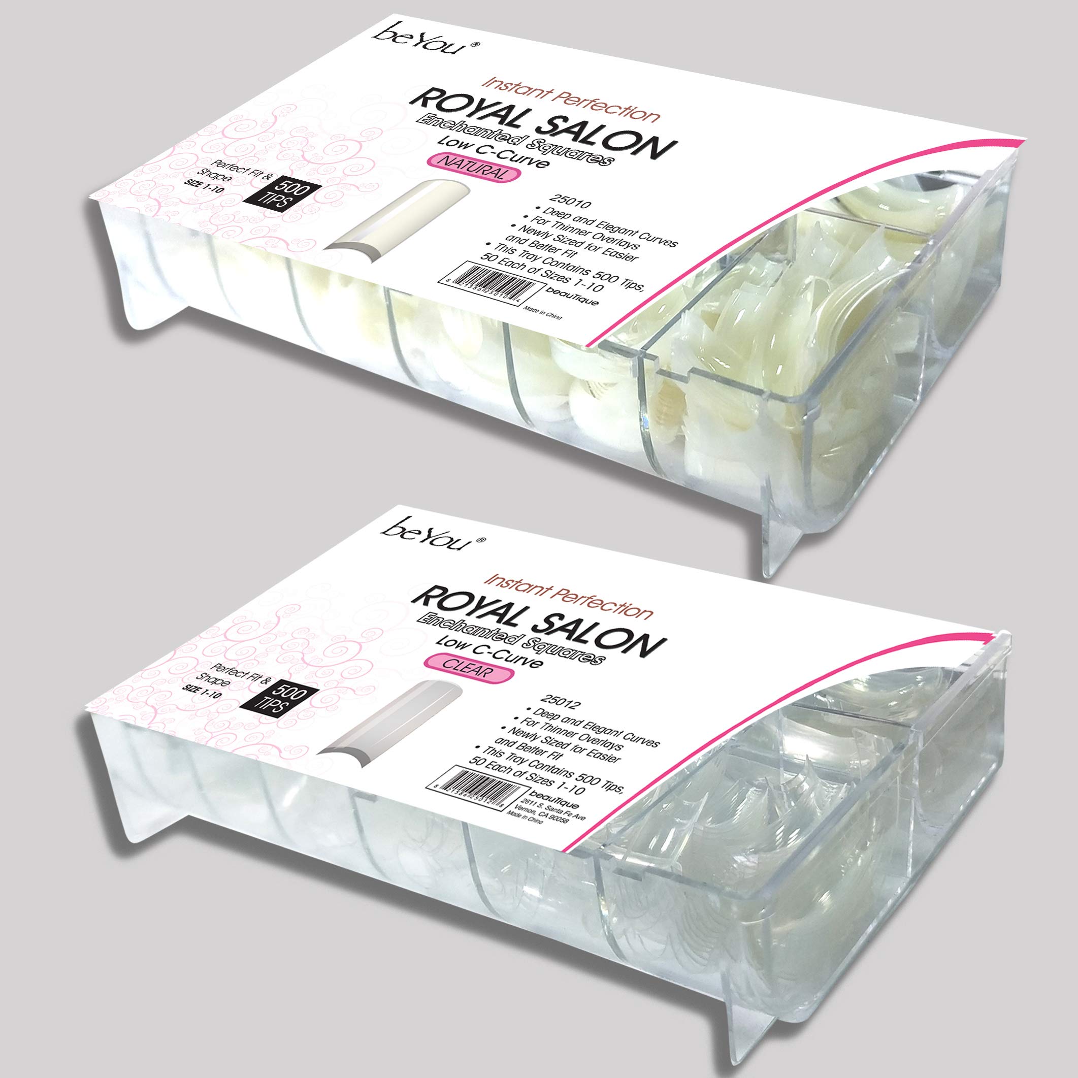 Vivace2PACK Natural/Clear Royal Salon 500 Acrylic False Fake Nail Tips (Total 1000Tips) 10Sizes For Nail Salon Nail Shop (Royal Salon)