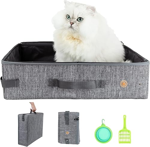 Miniatura 20 de Caja de arena portátil para gatos con cremallera superior para un fácil viaje con gatos y gatitos. Ligero, resistente, a prueba de fugas, sin olor