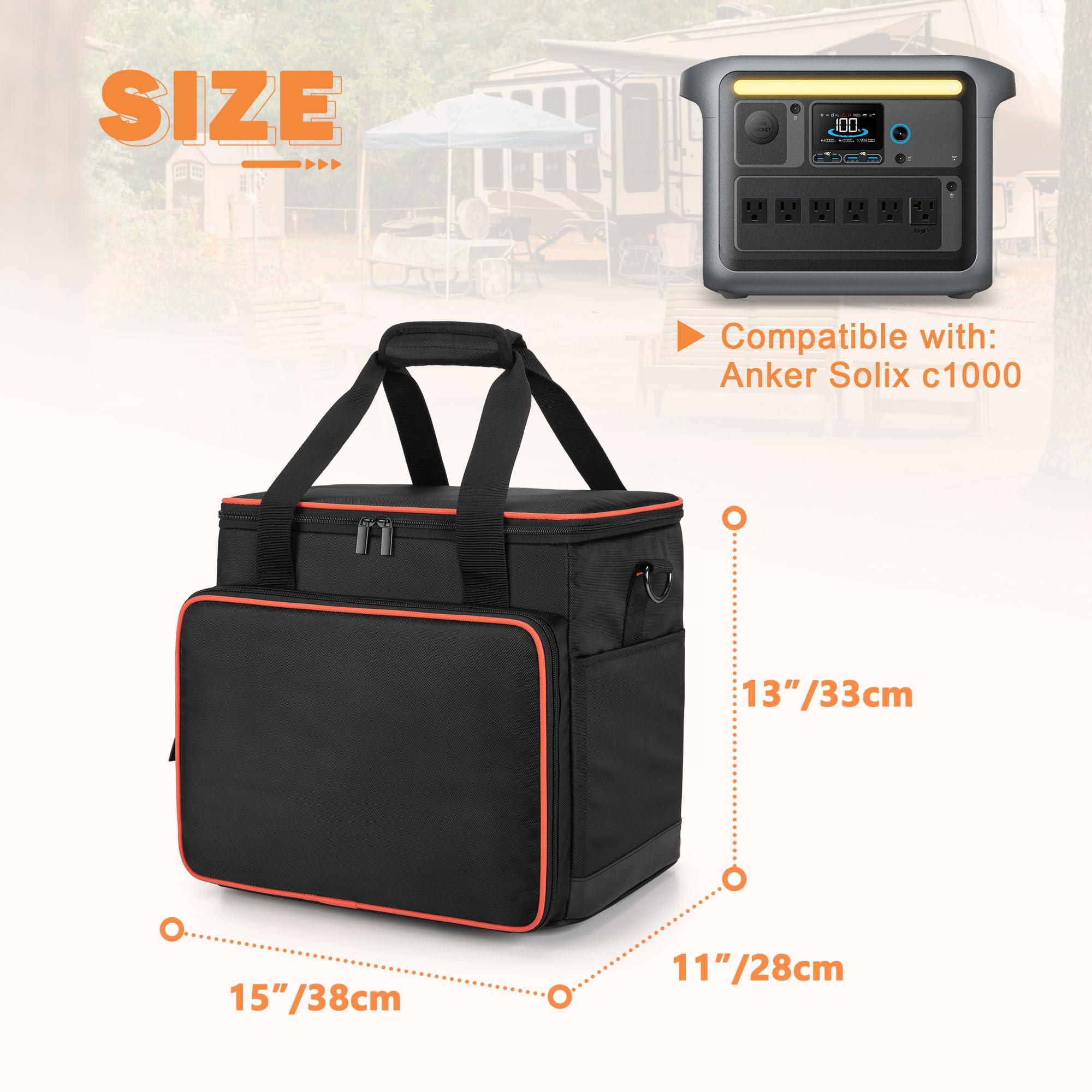 Trunab Borsa Batteria Compatibile con Anker SOLIX C1000/Jackery Explorer 1500, Custodia Compatibile con Waterproof PU Impermeabile e Tasche Frontali per Cavo di Ricarica e Accessori