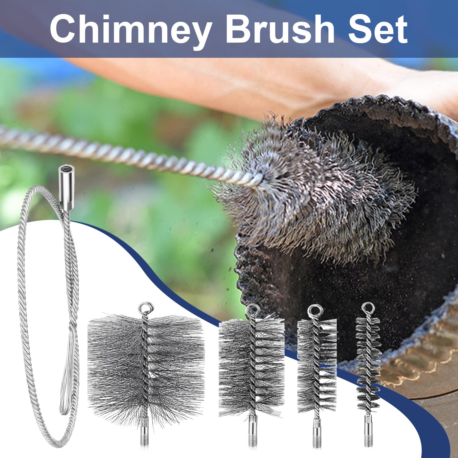 Juego de Cepillos para Limpieza de Tubos de Estufa,Cepillo Limpiador de Tubos para Chimeneas Acero Inoxidable - Kit Completo Limpieza Flexible Secadoras Calderas Parrilla Hogar