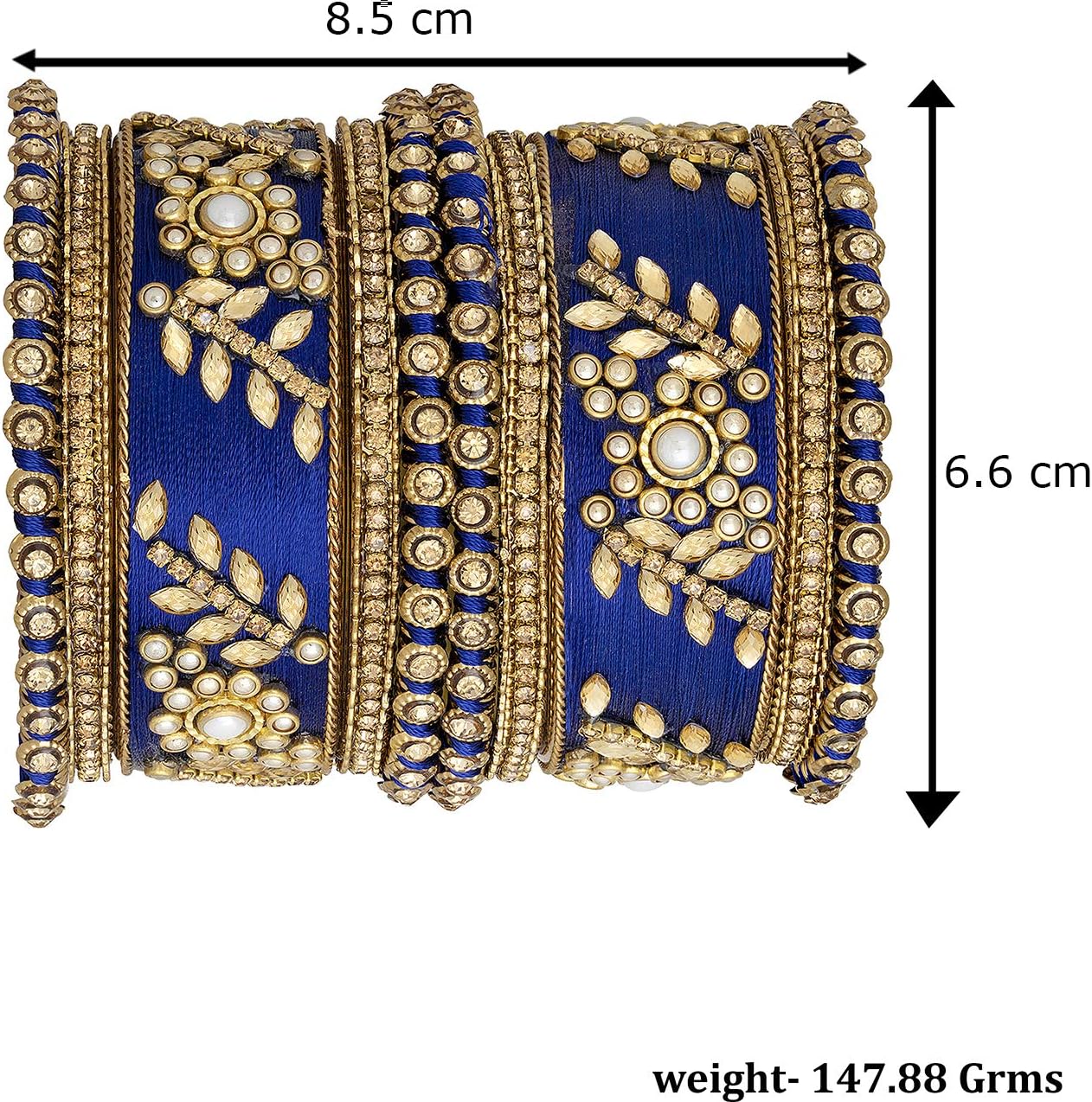 Aheli Traditional Wedding Designer Silk Thread Faux Stone Studded Bridal Bangle Set Chuda Indian Ethnic Bollywood Fashion Jewelry Gift for Women Blue