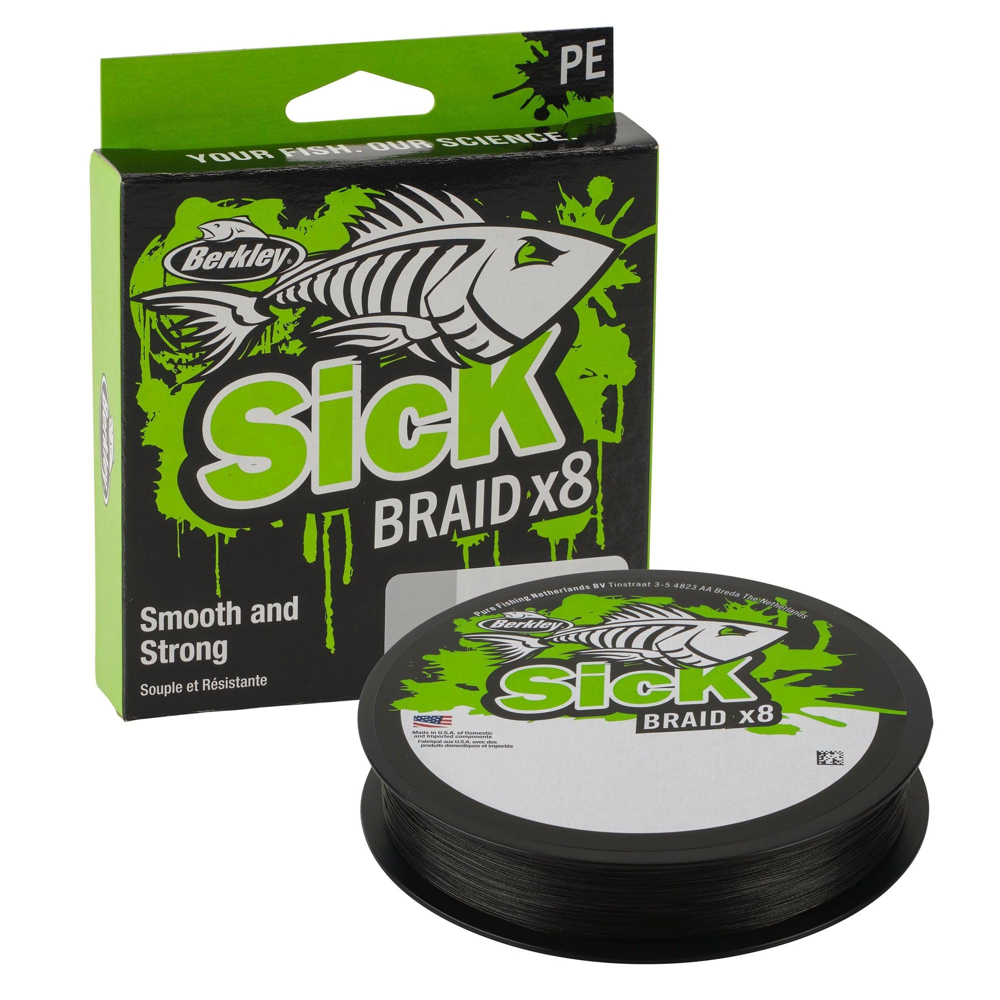 Berkley Sick Braid Fil de pêche tressé, 300 m, diamètre : 0,14 mm, couleur : noir, capacité de charge : 16,5 kg