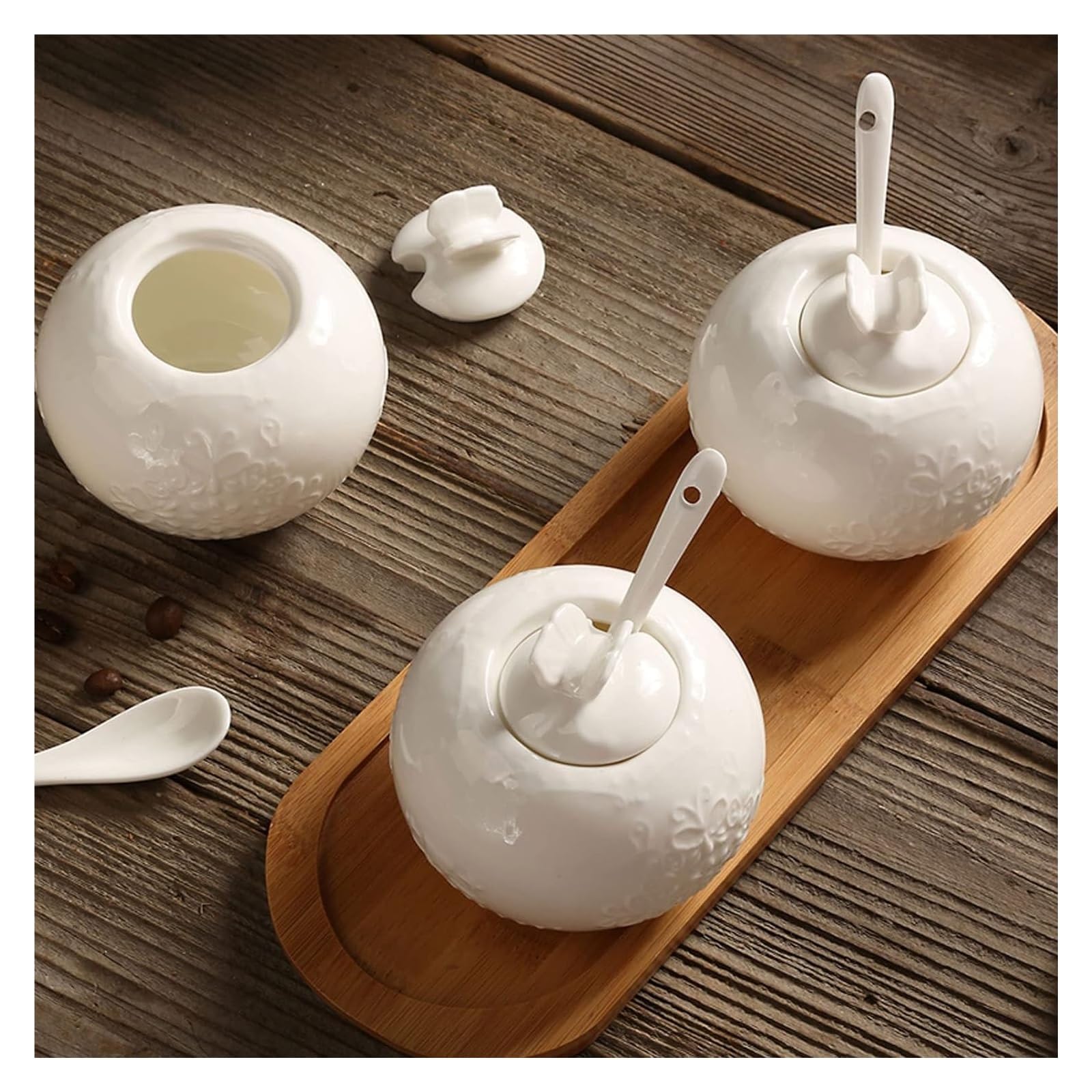Sucrier, sucrier, sucrier nordique avec couvercle, pot de rangement en treillis blanc en relief, sucrier en porcelaine de couleur unie, pot à sel, for café-bar, restaurant