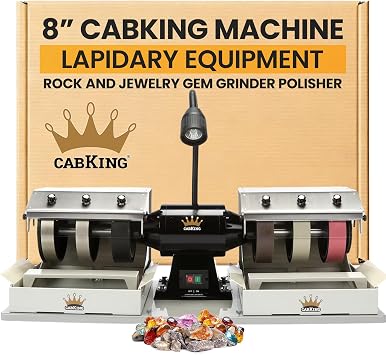 CabKing Cabbing Machine Lapidary Equipment 8" Jewelry Making Tools for Gemstone Grinding & Rock Polisher, Cabochon Machine, Ring Making, LED Lamp, Water System & Complete Accessories Kit, 115V Only