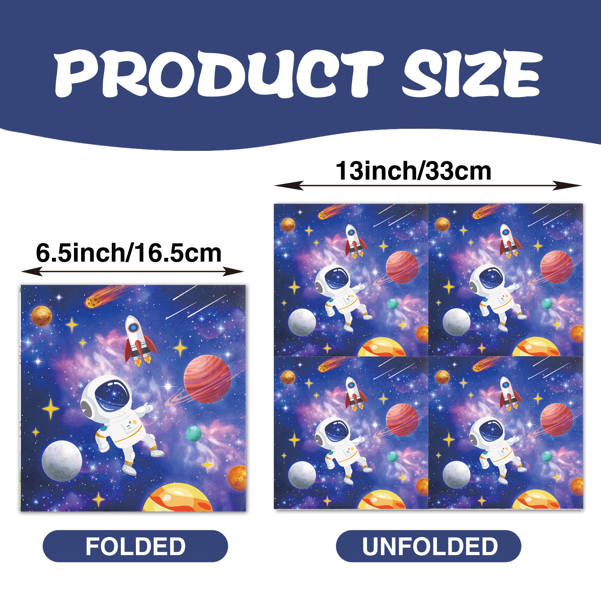 Outer Space Party Napkins, 40PCS Outer Space Napkins Disposable, Astronaut Party Supplies Birthday Decorations, Rocket Ship Dinner Paper Napkins for Wedding, Theme Birthday, 6.5 Inch