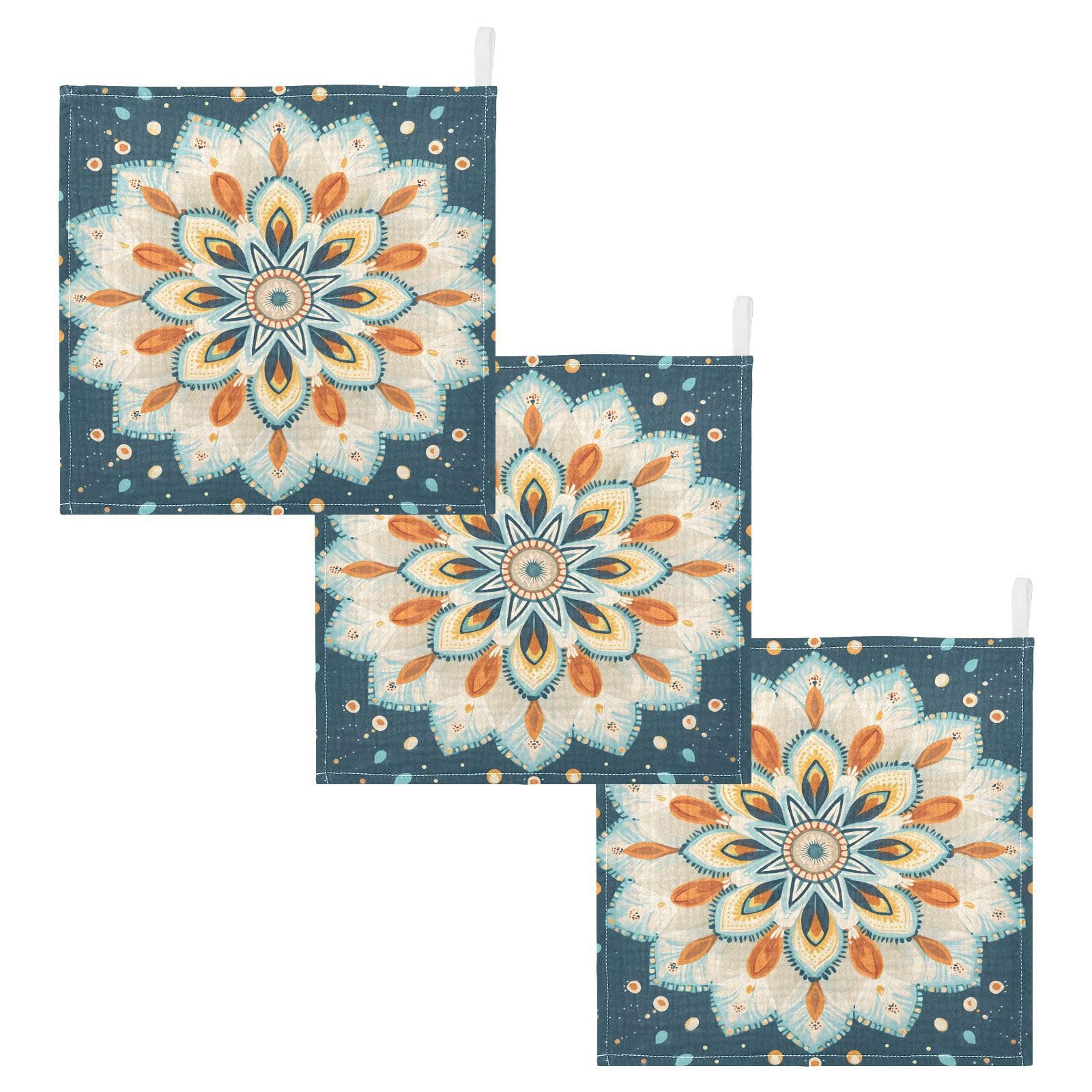 YETTASBIN Mandala Muslin Baby Hand Washcloths Soft Cotton Bath Face Towel 4 Layers Extra Absorbent Feeding Burp Cloth