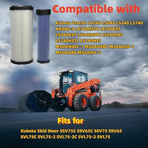 Miniatura 2 de 59800-26110 3A111-19130 Kit de filtro de aire compatible con Kubota Skid Steer SSV75C SSV65C SSV75 SSV65 SVL75C SVL75-2 Excavadora KX080-4 KX080-3