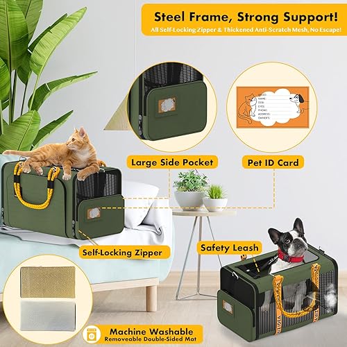 Miniatura 8 de PAWZIDEA Transportador de mascotas expandible con ruedas, 18 x 11 x 11 pulgadas, aprobado por la aerolínea TSA para 2 gatos debajo del asiento,