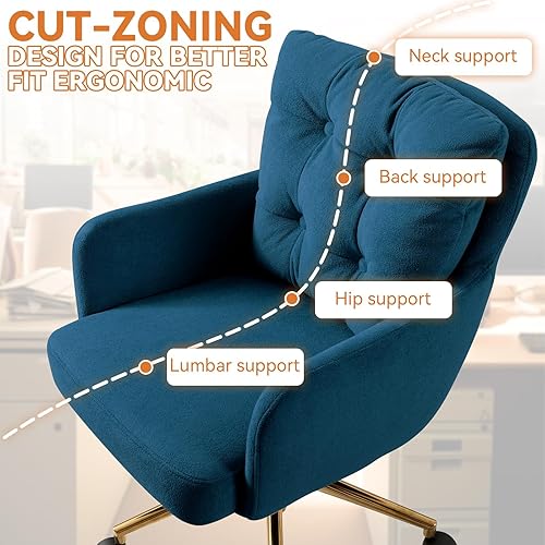 Miniatura 7 de Silla de oficina de terciopelo, cómodas sillas de escritorio de oficina en casa con soporte lumbar, silla de escritorio moderna de terciopelo con