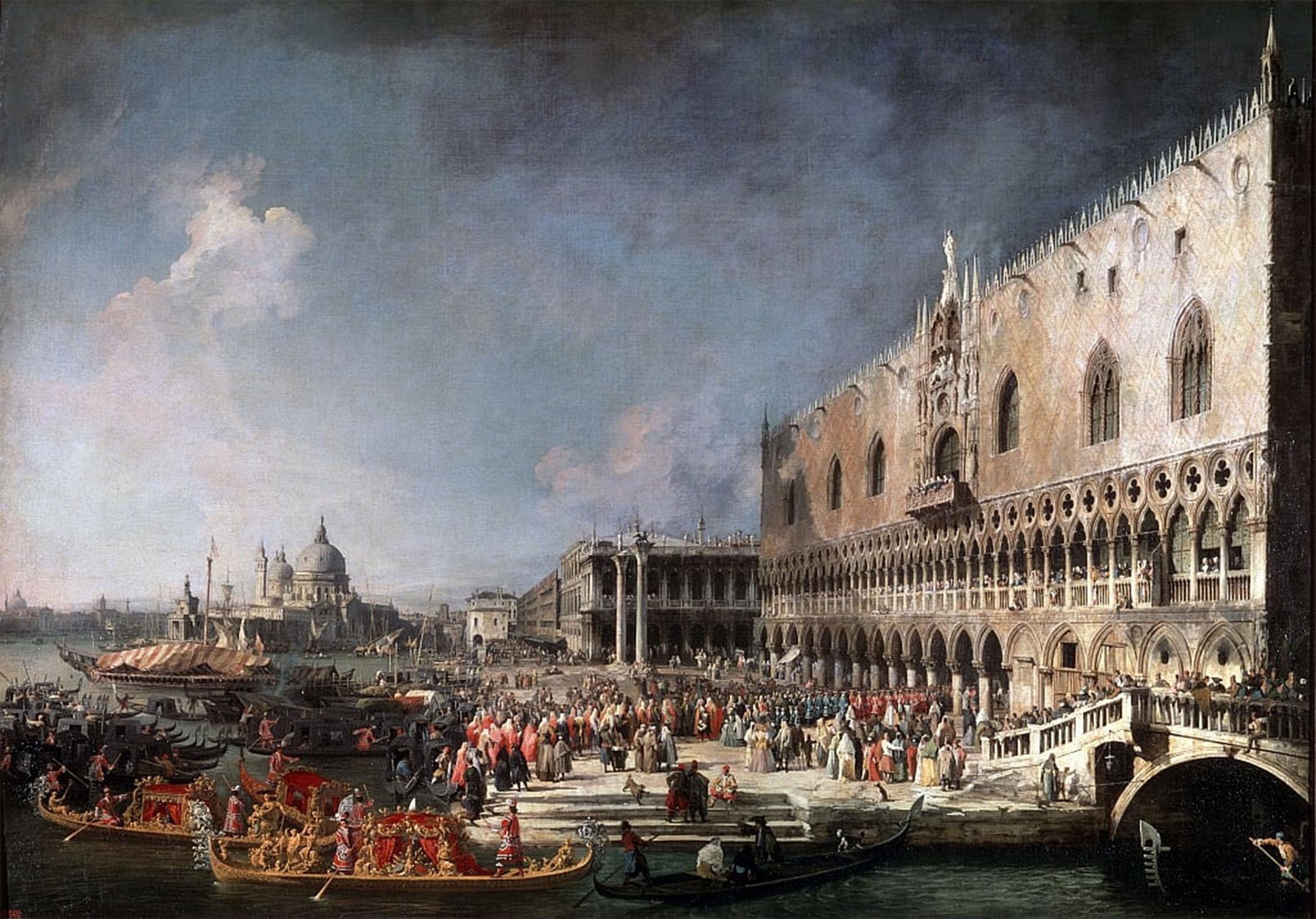 ARTXLXXBN Famous Prints Artwork Pictures Poster Painting Art Arrival of the French Ambassador in Venice. by Antonio Canal Artwork Landscape Pictures for Home Decor 60x90cm