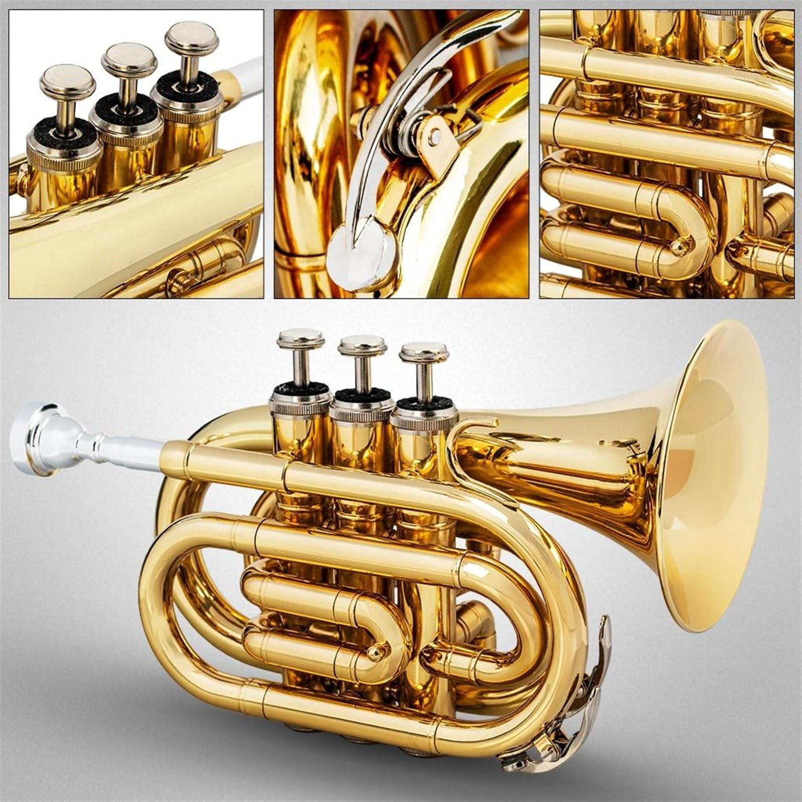 Trąbki Profesjonalna Kieszonkowa Trąbka B-Flat Brass Instrument Rękawica Twardy Futerał Stal Nierdzewna