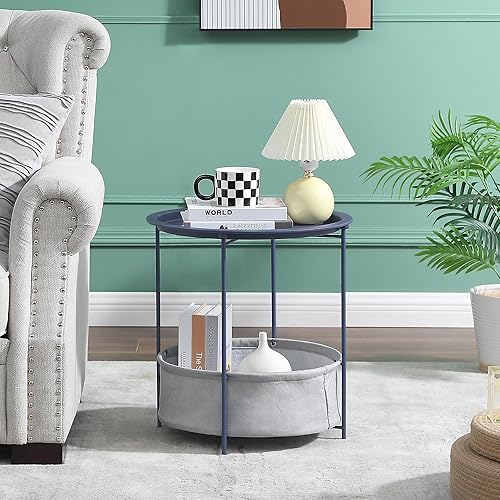 Vista 53 de VECELO Mesa auxiliar/auxiliar, plegable, redonda, de metal, antioxidante, impermeable, para exteriores o interiores, bandeja para sala de estar