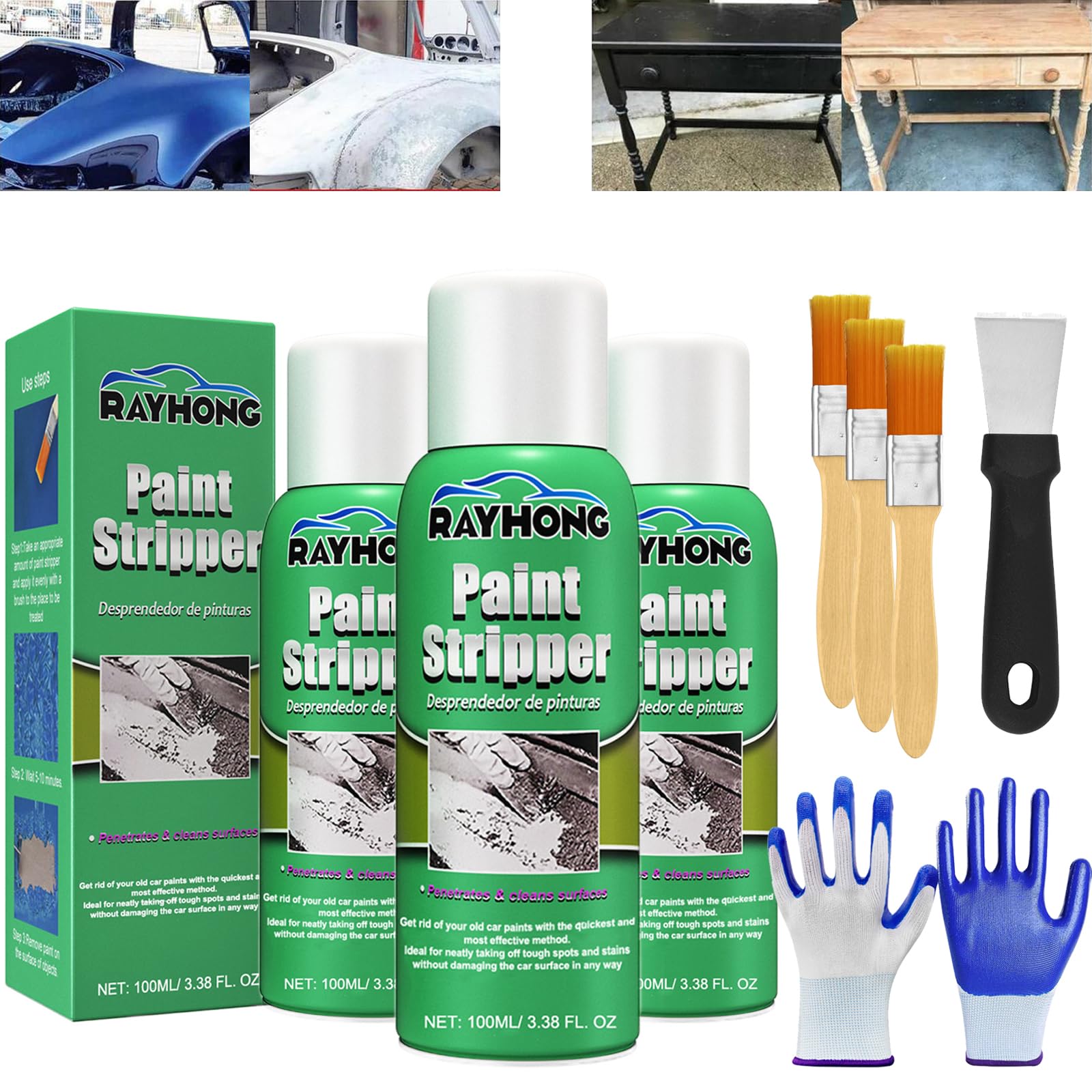 Nnbwlmaee 3Pcs Rayhong Paint Stripper, Rayhong Efficient Paint Stripper, High Efficiency Paint Remover For Metal Surfaces, Strong Paint Remover For Wood, Metal, Masonry, Plaster, Tile (3Pcs)