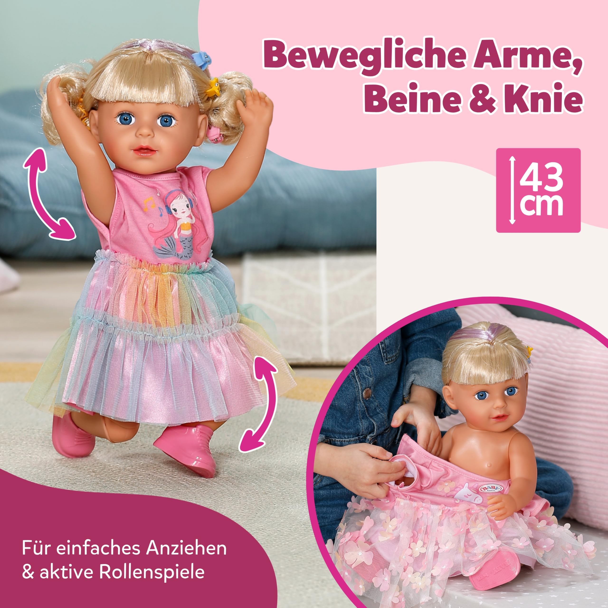 BABY Born Carla 43 cm Puppe mit Blondem Haar Strähnen Keine Batterien Kinder ab 4 Jahren 7 Accessoires