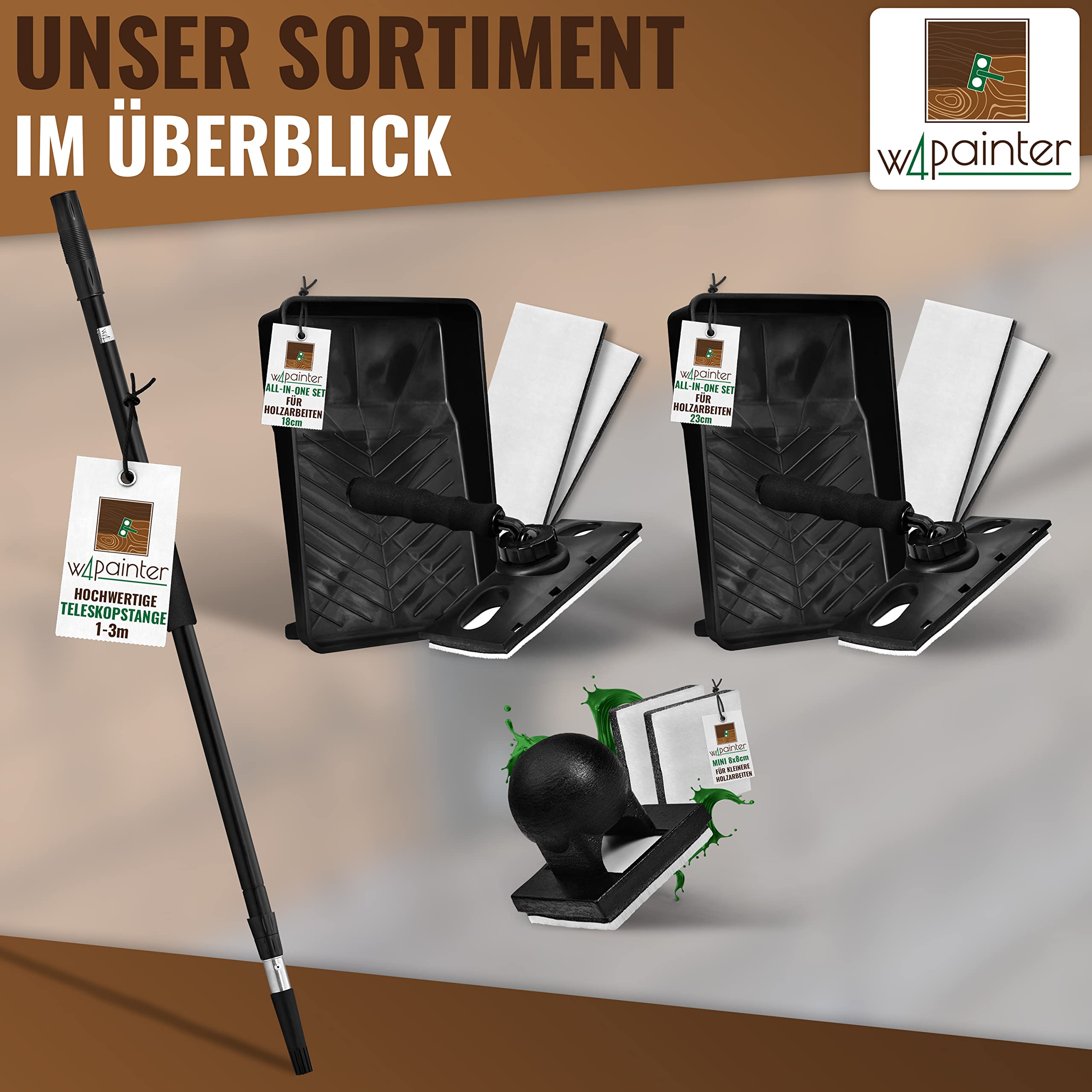 W4 Products Teleskopstange 3m ausziehbar - Universeller Teleskopstiel Alu für Farbroller, Poolreinigung & Fensterreinigung - Teleskopstab mit Steck- & Schraubgewinde - Leichtes Aluminium 1m bis 2,5m