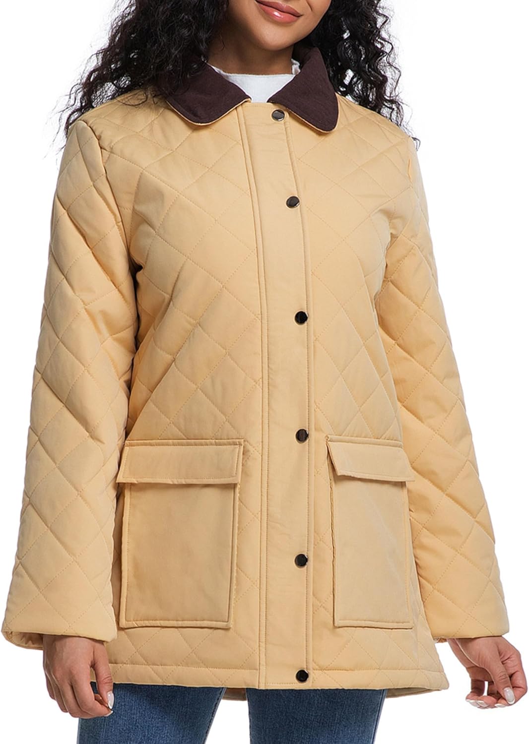 BQDCQB Quilted Barn Jacket for Women Corduroy Collar Lightweight Puffer Jackets Casual Winter Coat with Pockets - Image 4