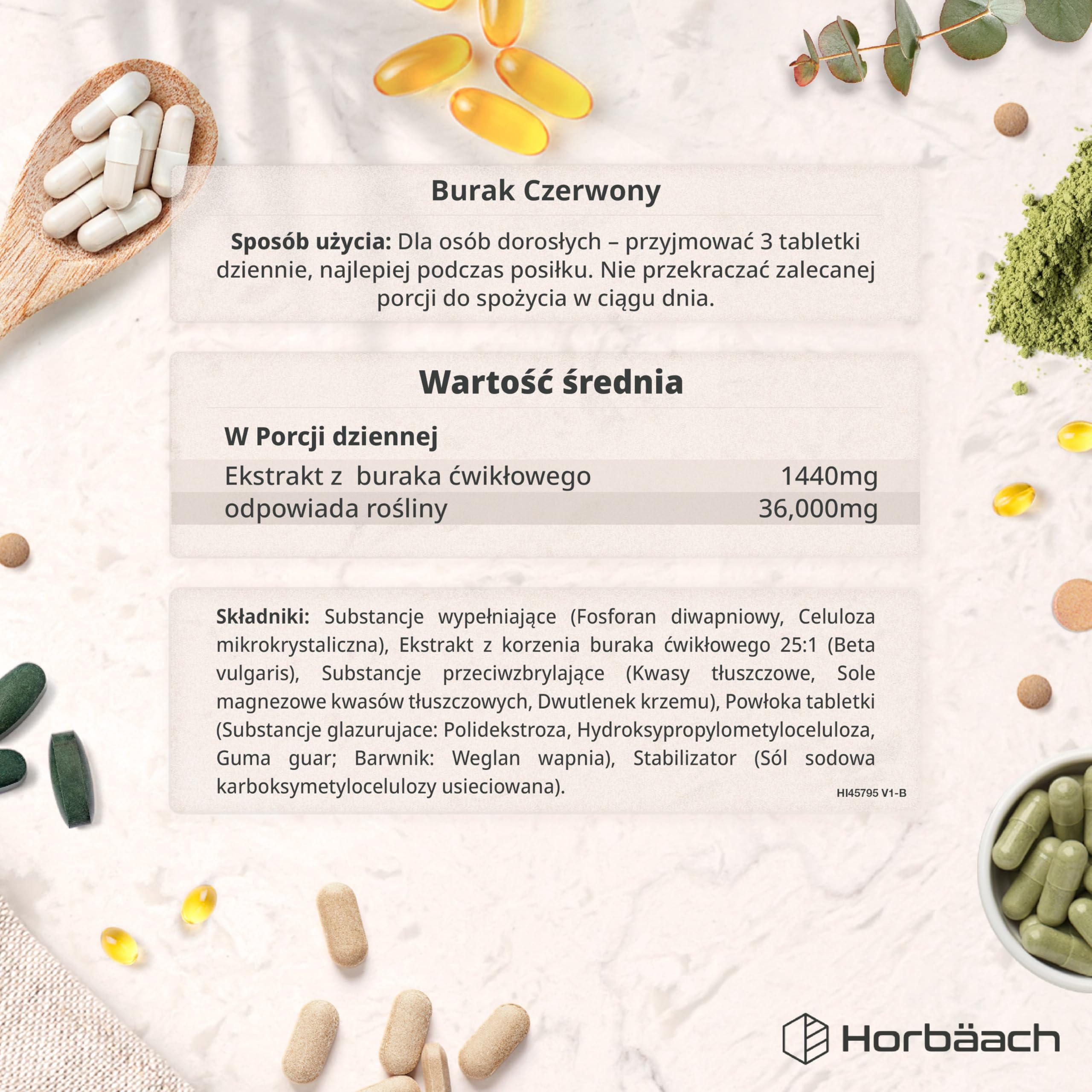 Burak Tabletki 36 000mg | Wysokiej Mocy Ekstrakt z Buraka 25:1 | 120 tabletek | Odpowiednie Dla Wegan i Wegetarian | marki Horbaach