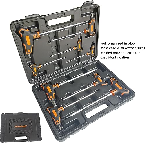 Miniatura 3 de NordWolf Juego de llaves Allen SAE con mango en T de 9 piezas, llaves hexagonales de extremo de bola de brazo largo hechas de acero S2, tamaños de