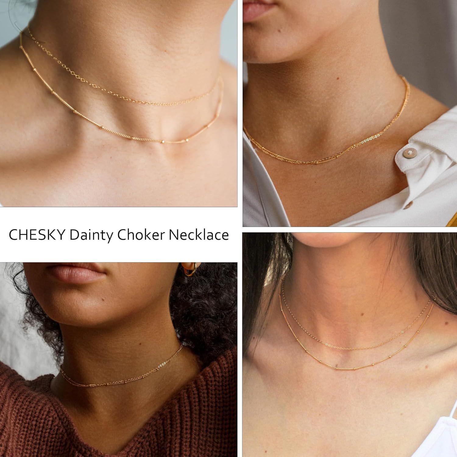 CHESKY 14k Gold Plated/Silver Plated Dainty Necklace for Women, Trendy Satellite Choker Necklace Thin Beaded Layered Choker Necklaces Discs Paperclip Chain Necklaces Womens Simple Jewelry - Image 7