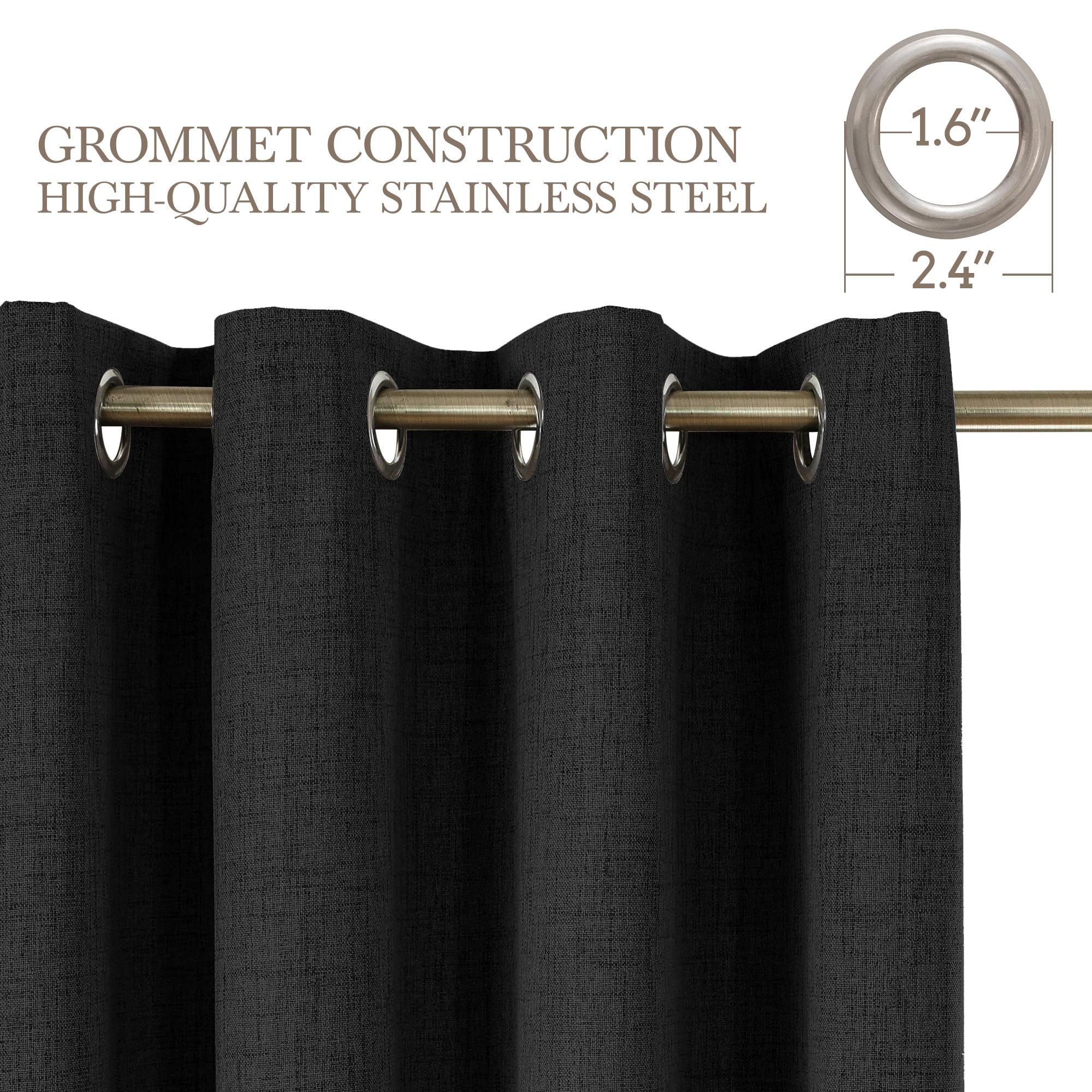 CUCRAF 100% Blackout Curtains Black 69 Inch Drop 2 Panels Soft Texture Energy Saving Sun Blocking Thermal Eyelet Curtains for Bedroom Living Room 52 X 69 Inch - Image 2