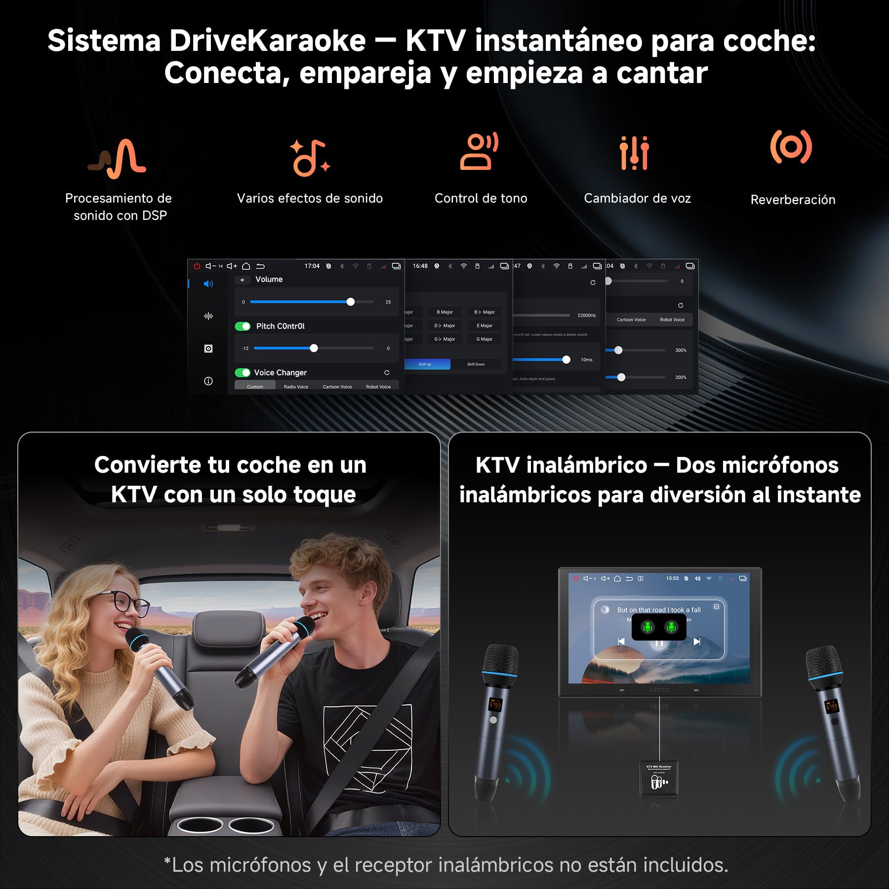 V10 10.1" QLED Android Radio Coche 2DIN, 6GB+128GB, 4G LTE, Karaoke en el Coche, aptX HD Bluetooth 5.4，DSP/7.1.2 Canales, DVR 4 Canales, CarPlay y Android Auto inalámbricos, Asistente IA