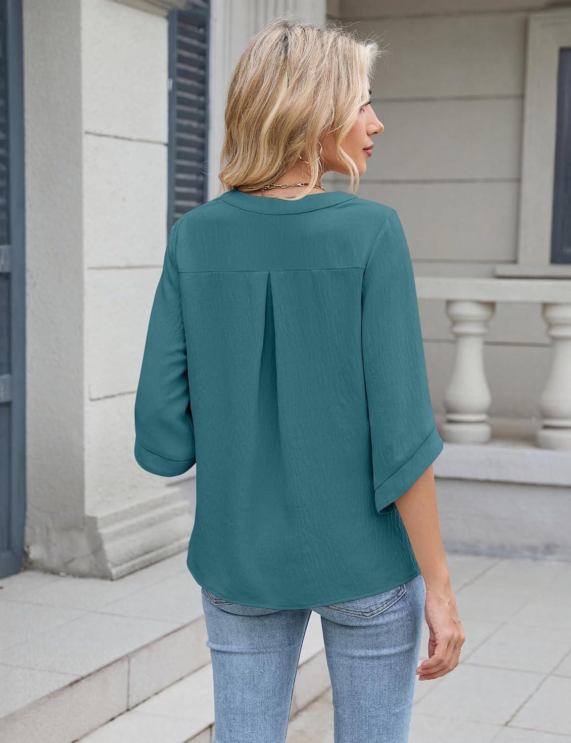 Blooming Jelly Womens 3/4 Length Sleeve Tops V Neck Lightweight Dressy Casual Blouse Ladies Business Work Summer Trendy Shirt - Image 3