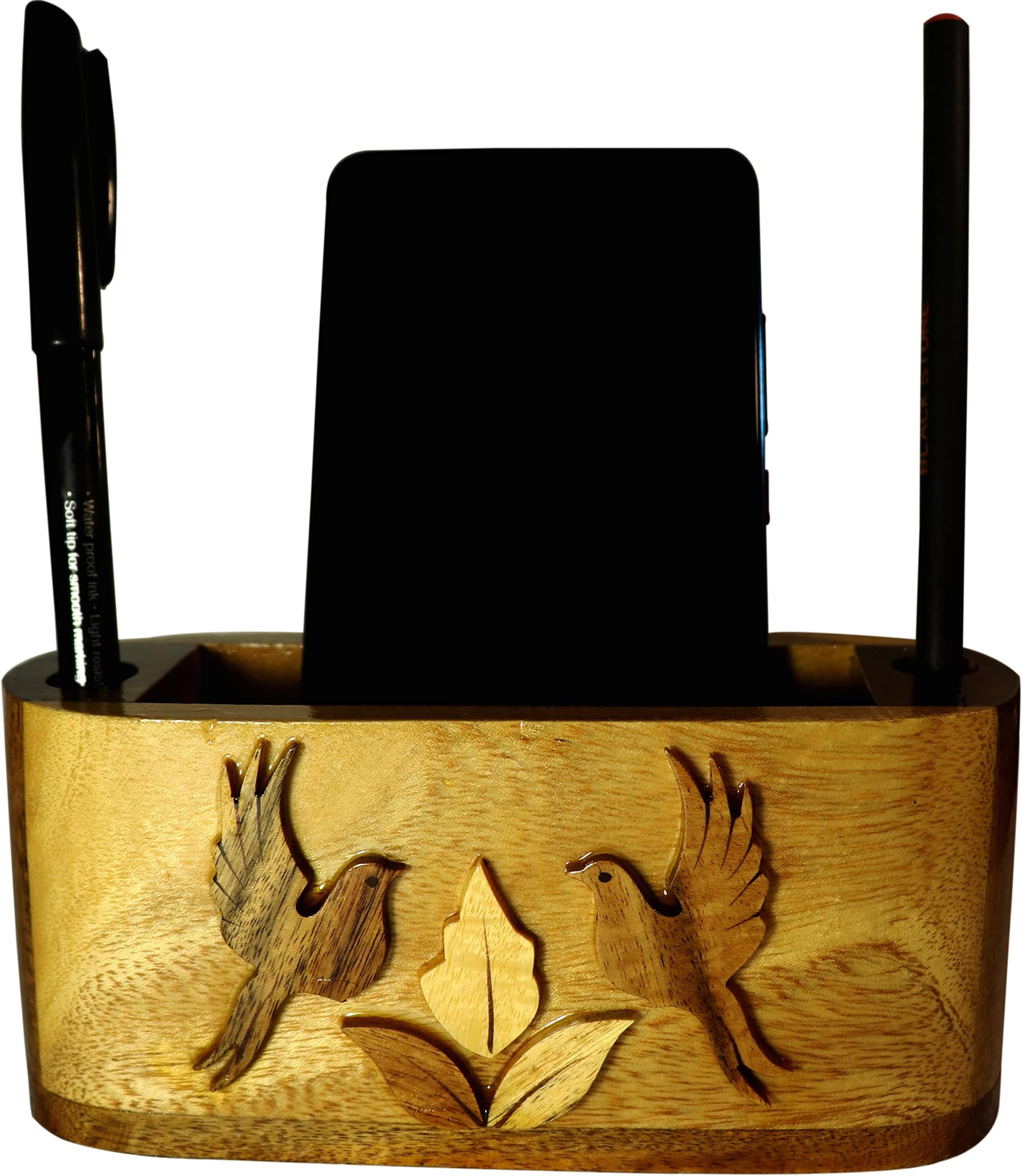 Bankura Traditional Art Center Mobile and Pen Stand wooden handicrafts Table Decoration and Wall Mounted Home Office Decor, Gifts and toy for Kids product 16 cm high, 1 in Box