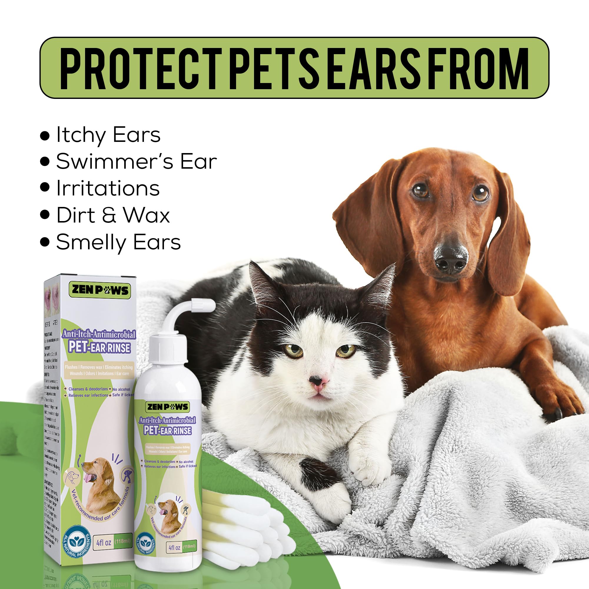 Zenpaws Dog and Cat Ear Cleaner Solution – Ear Drops - - Advanced Veterinary Recipe. Remove Wax and Build up and Relieve Itchiness - Alcohol-Free - image 2