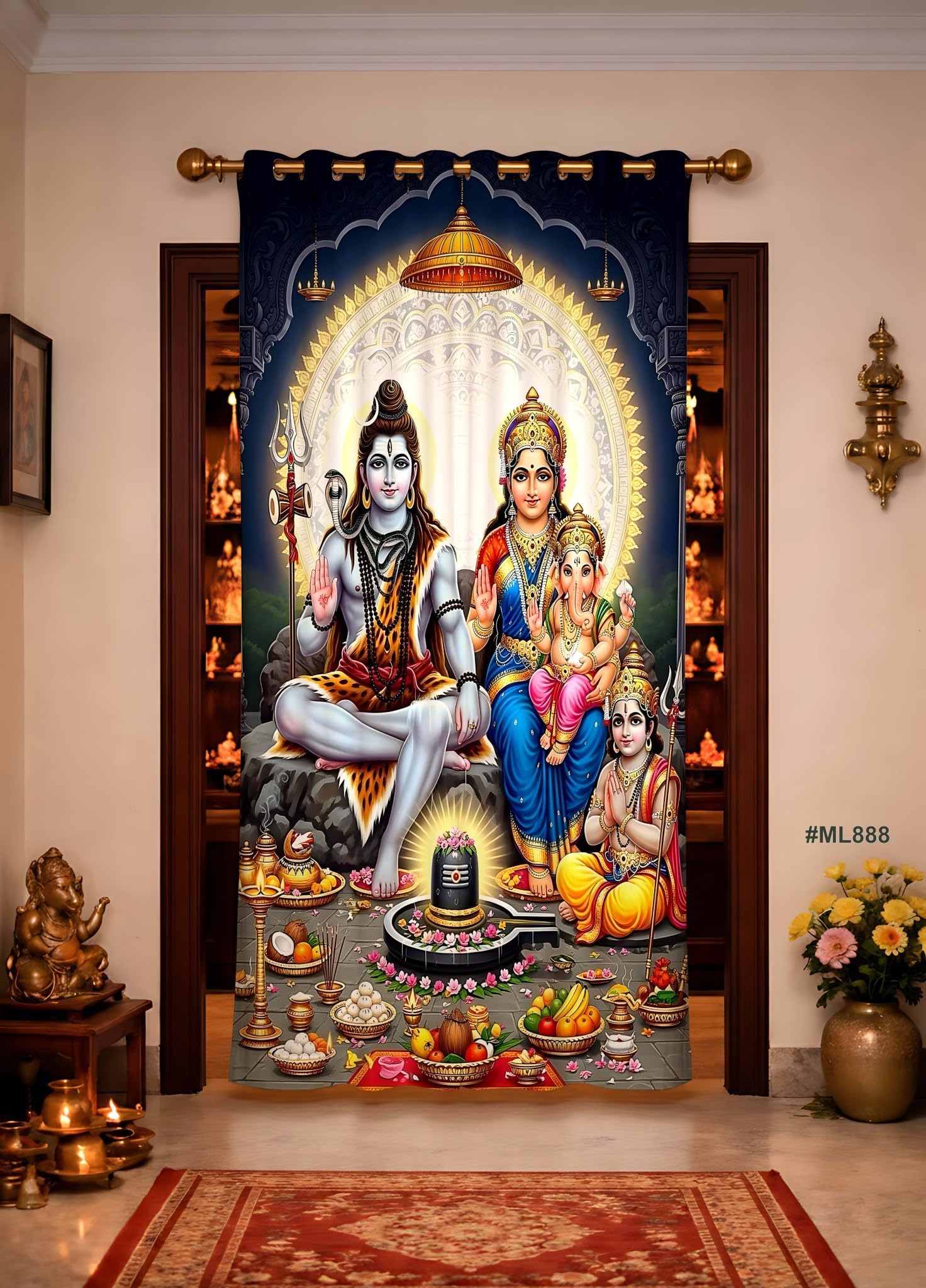 Shiv Parivar Digital Printed Door Curtain | Premium Polyester Eyelet Curtain for Pooja Room, Temple Entrance, Living Room & Home Decor (ML-888R - 1 Panel - 4 x 9 Feet)-image-12
