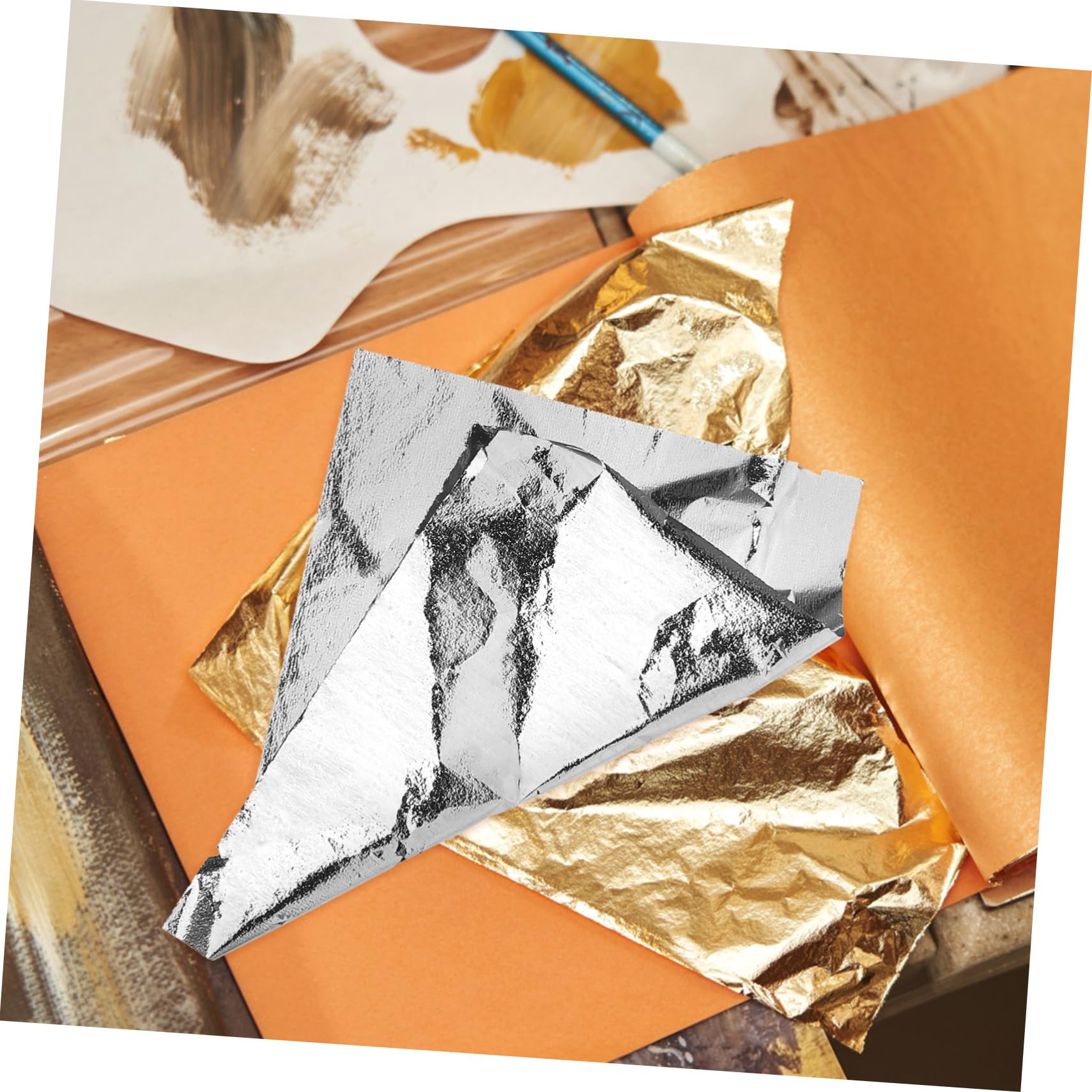 HAPINARY 4sets Crafting Foil Material Leaf Sheets Silver Mirror Paper Imitation Foil Flakes DIY Decorations Handcraft Supplies 100sheets*4