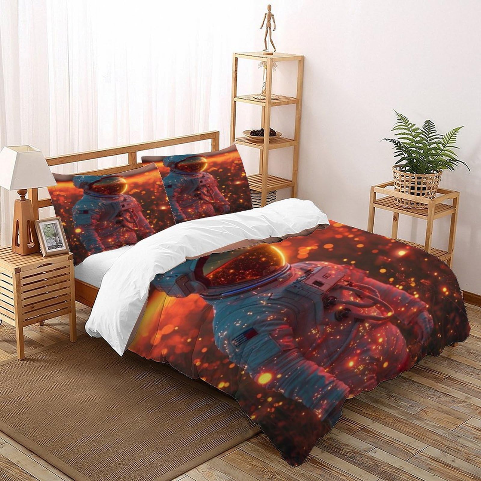Housse de couette astronaute anti-transpiration lit double en microfibre respirante 3D