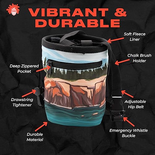 Miniatura 2 de Bolsa de tiza para escalada en roca, para exteriores, gimnasio y bouldering, cinturón ajustable, cierre de cordón duradero y bolsillo con cremallera