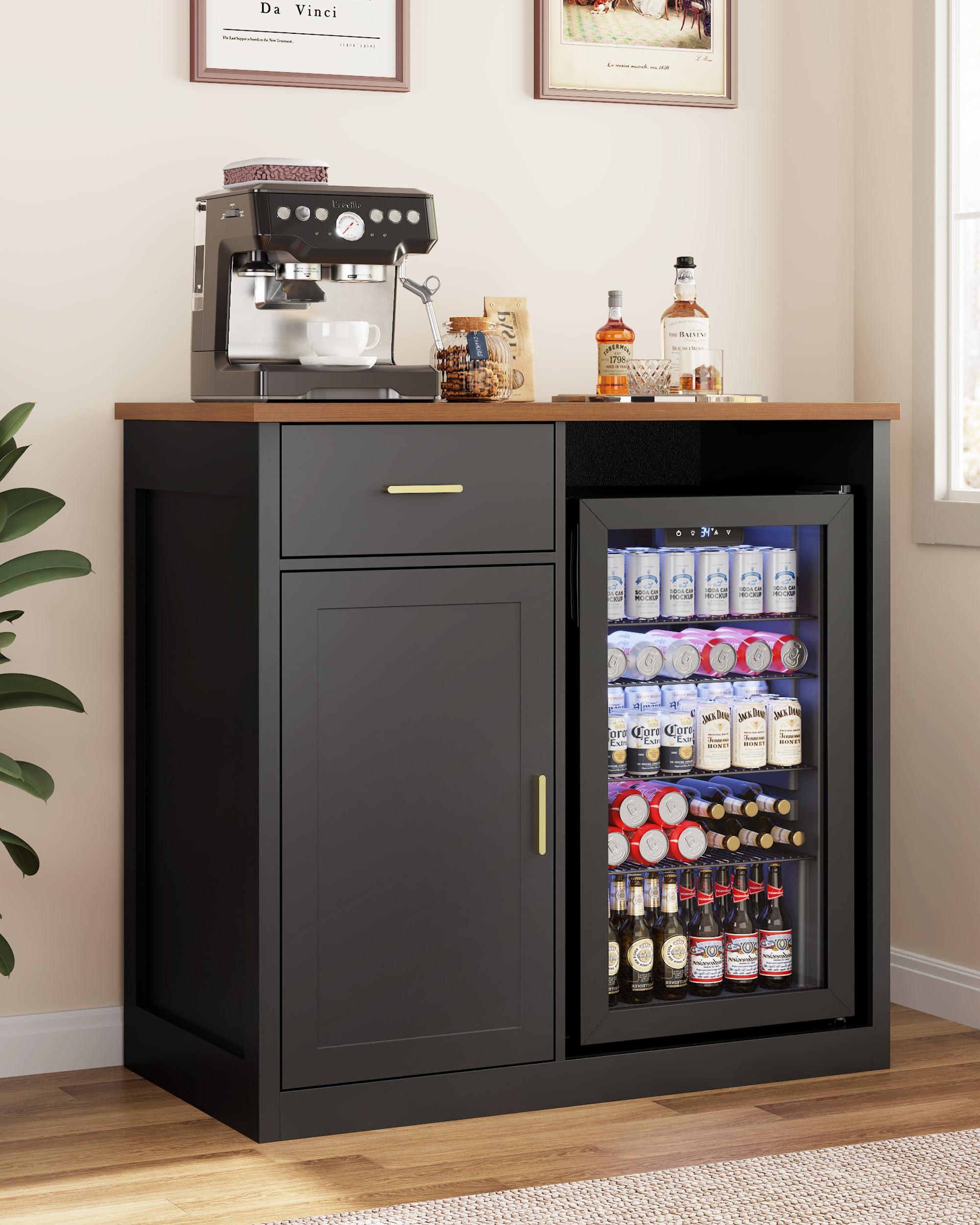Otterease Bar Cabinet with Mini Fridge Space, Coffee & Wine Bar Cabinet with Drawer and Storage, Modern Liquor Cabinet & Buffet Sideboard for Living