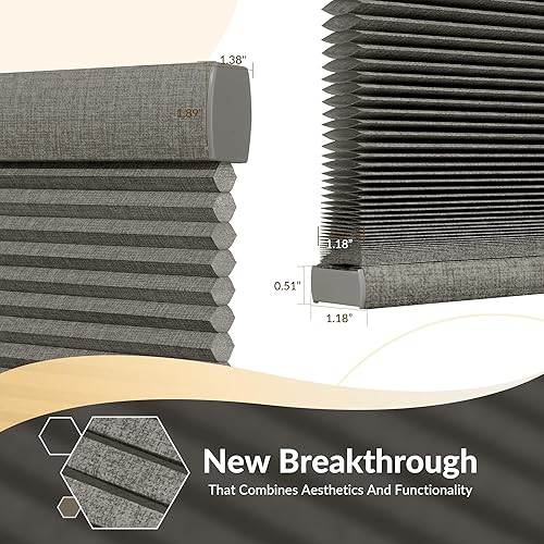 Miniatura 3 de Boolegon Persianas celulares sin cordón con patrón de lino, filtro de luz, para ventanas, diseño de panal de abeja, persianas de privacidad para