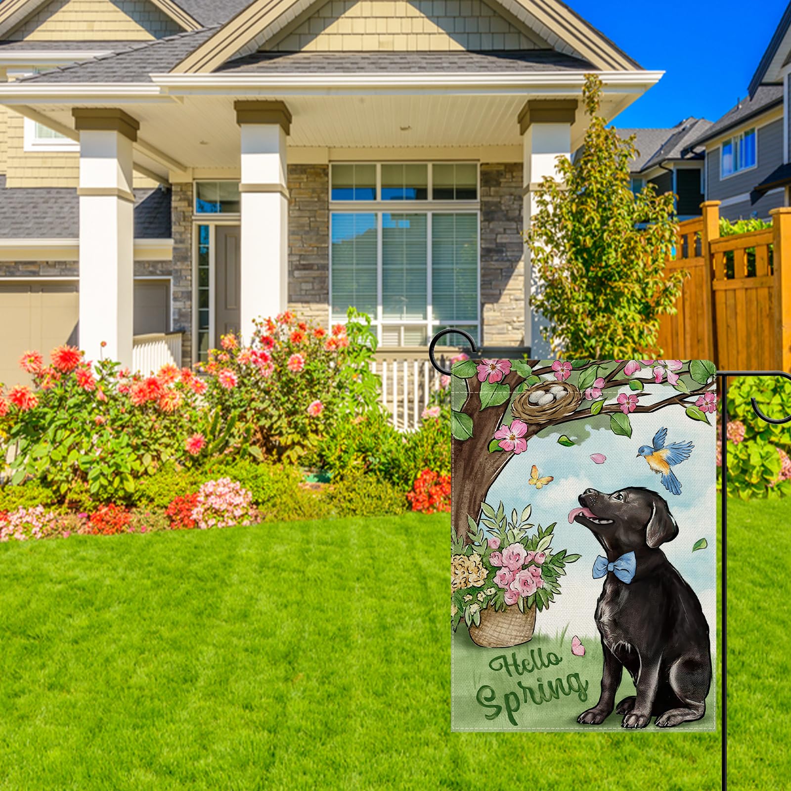 Dyrenson Gartenflagge 'Welcome Easter' Mit Labrador – 30,5x45,7 Cm, Wetterfest, Doppelseitig Bedruckt