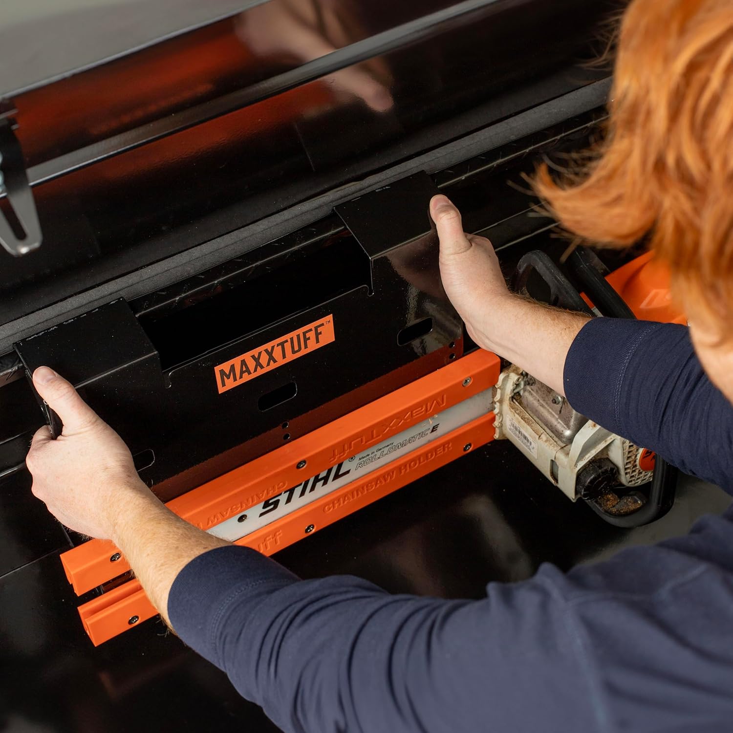 MAXXTUFF Heavy-Duty Truck Toolbox/Wall SpeedRaxx Chainsaw Holder, Model MTU105