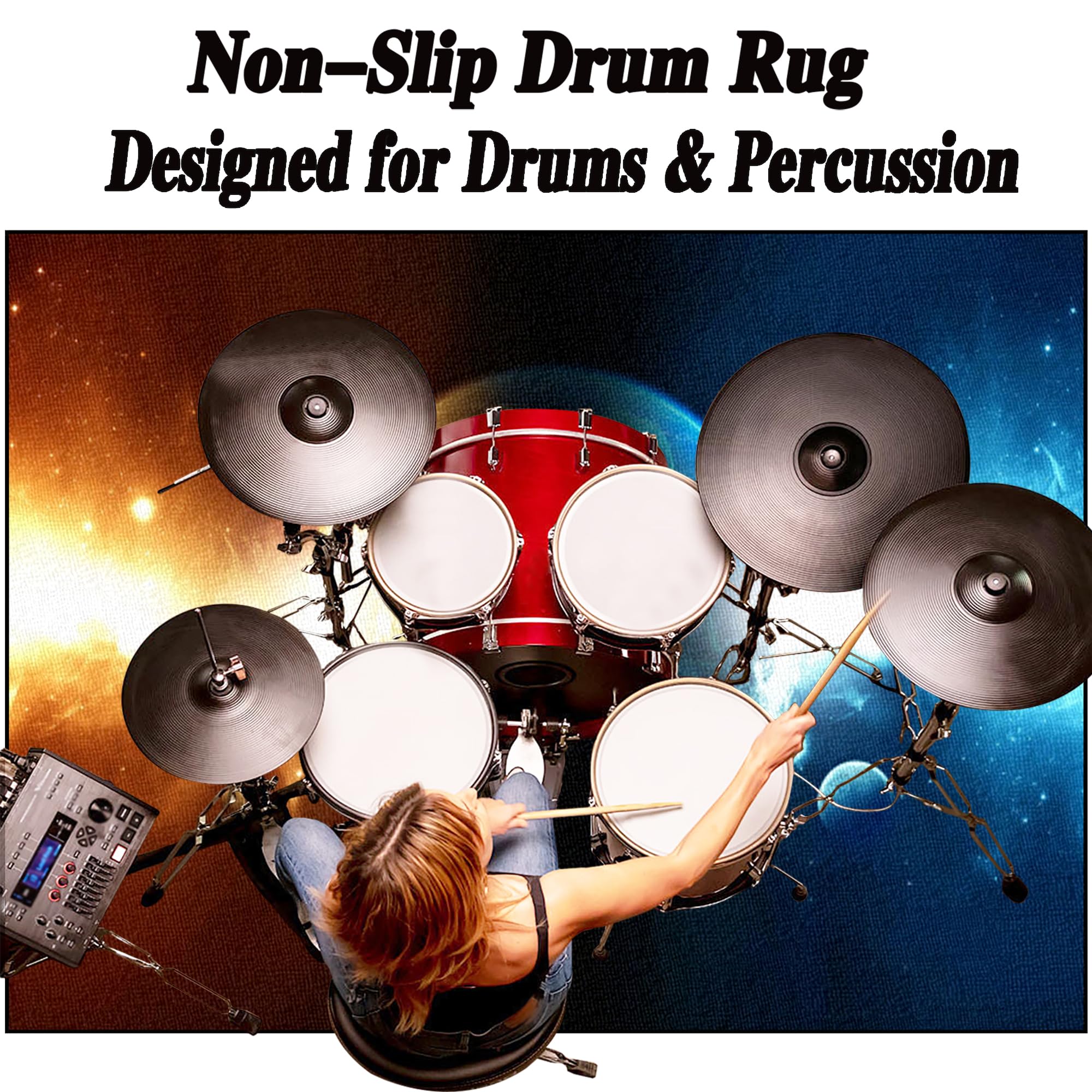 Tappeto per Batteria Acustica, Tappeto Drum Antiscivolo Tappeto Batteria Elettronica Professionale Assorbimento degli Urti Insonorizzato Antiscivolo Tappeto a Tamburo 230 x 180 cm