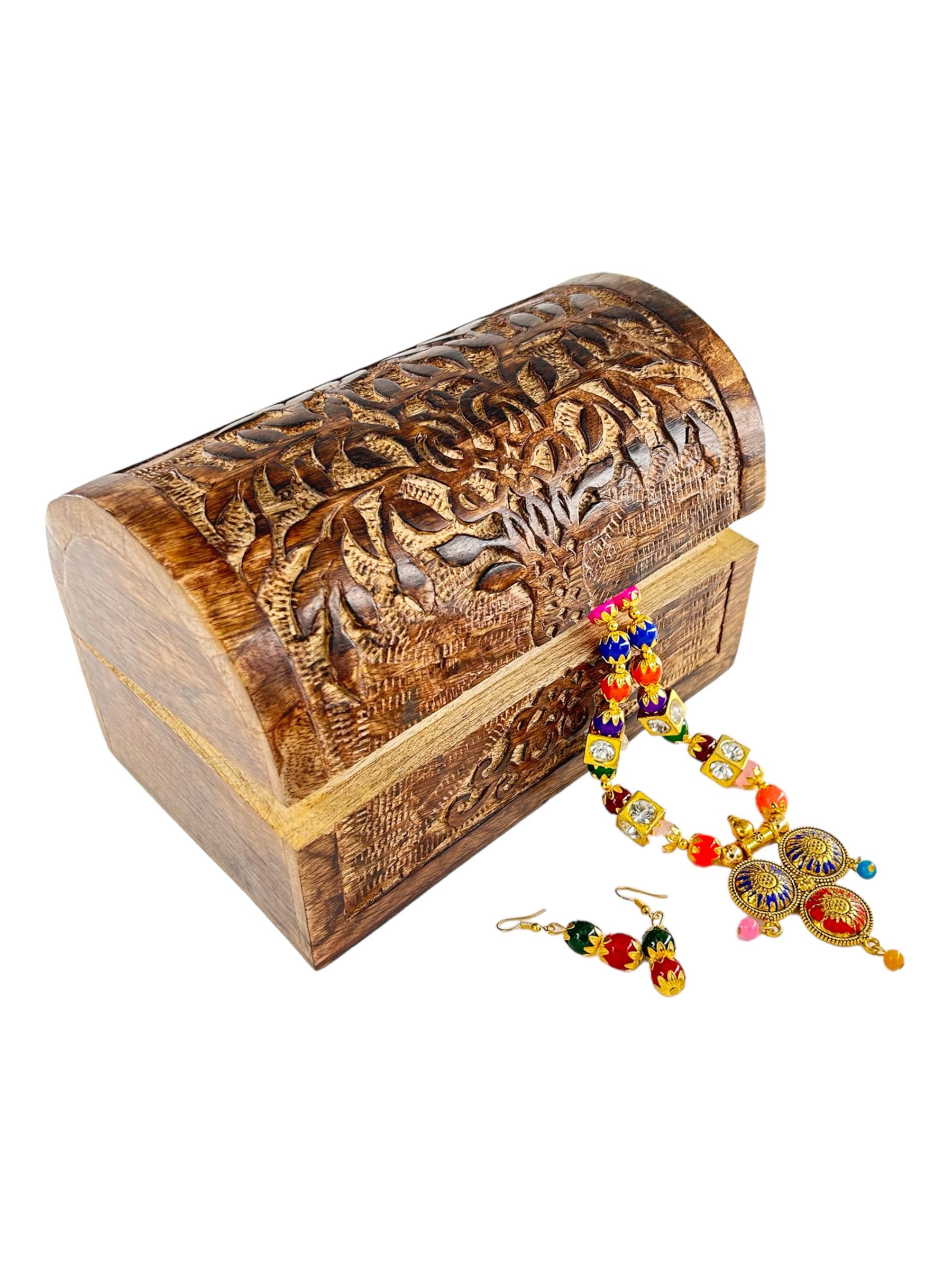 Joyero curvo semicircular de madera de primera calidad, diseño de árbol, caja de baratija para damas, estuche de almacenamiento de joyas, aspecto antiguo, caja de recuerdos tradicionalmente 4