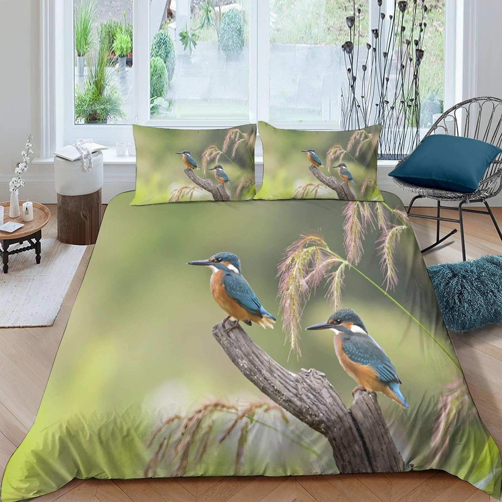 Ctjqhvkz Style-1 3D Printed Kingfisher Bird Fitted Sheet Microfiber Soft Non-Slip Forest Branch Bed Cover For Bedroom Guest Room Decor Single（135X200cm）