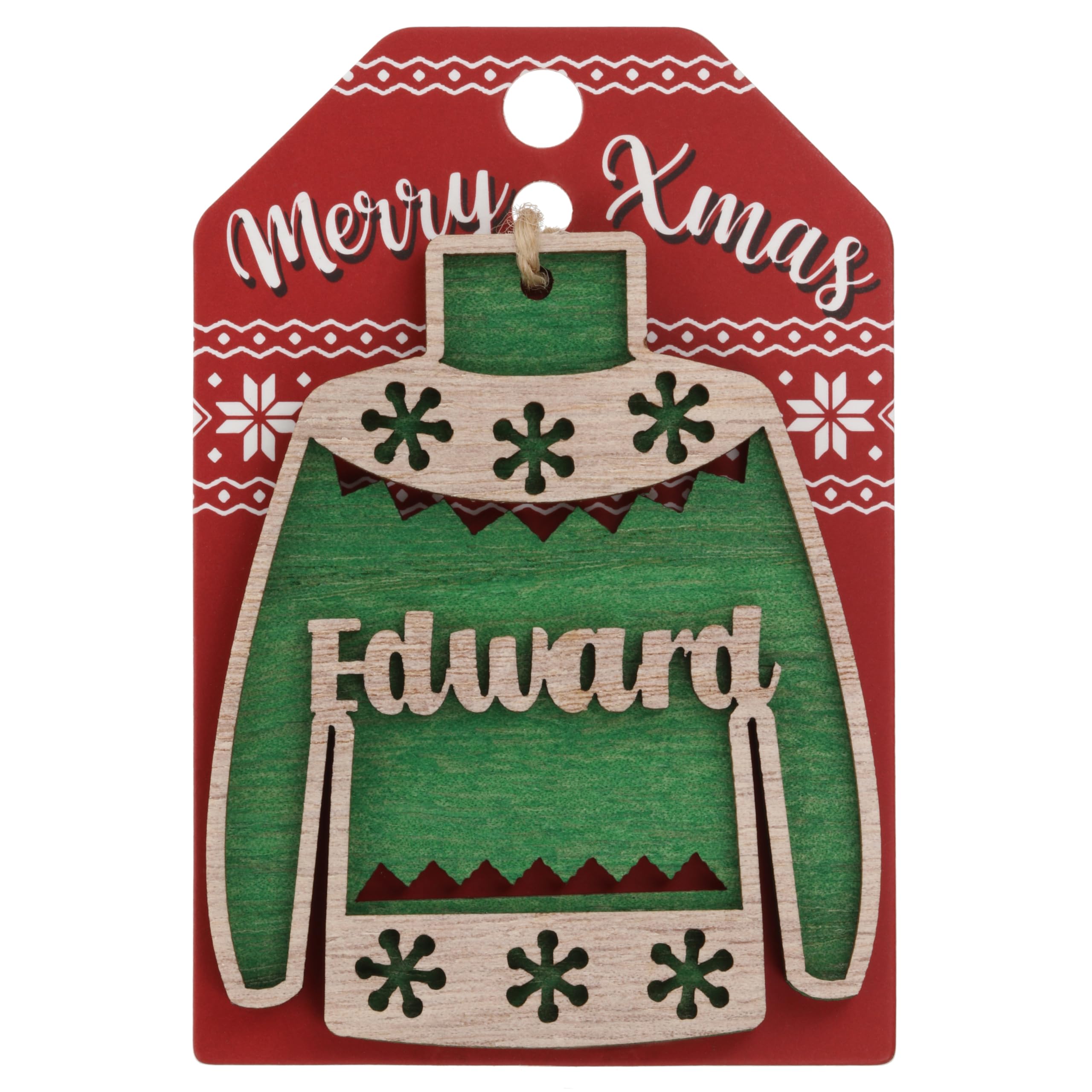Edward Name Christmas Jumper Wooden Tree Decoration Personalised Bauble Xmas Green