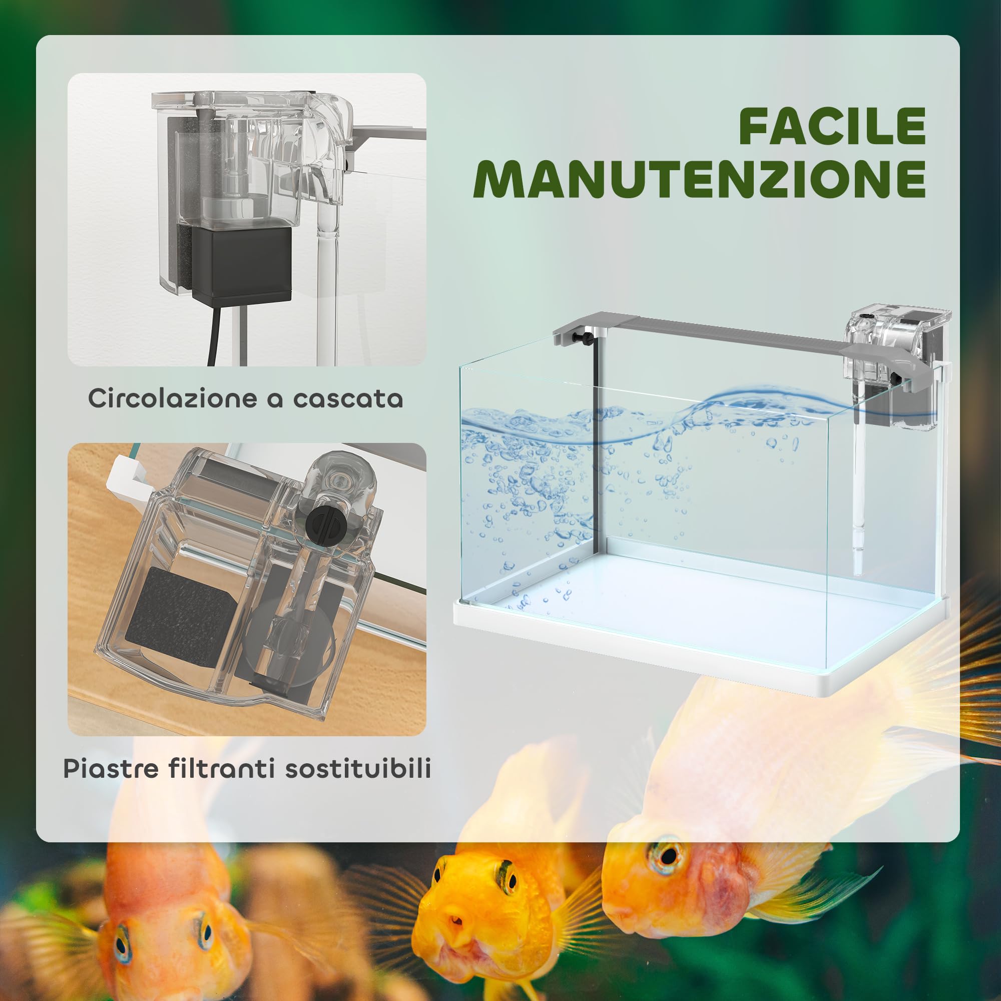 PawHut Acquario per Pesci Rossi in Vetro con Luci LED, Acquario 20L per Tropicali con Filtro e Pompa d'Acqua, 38x26x27 cm, Bianco
