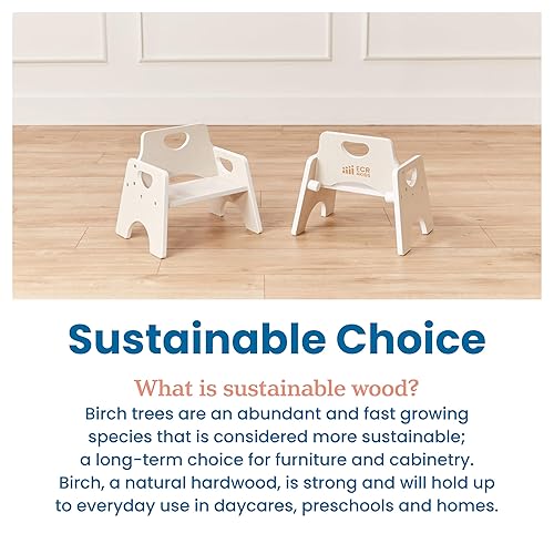 Miniatura 8 de ECR4Kids Silla apilable de madera para niños pequeños, 6 pulgadas, muebles para niños, lavado blanco, paquete de 2