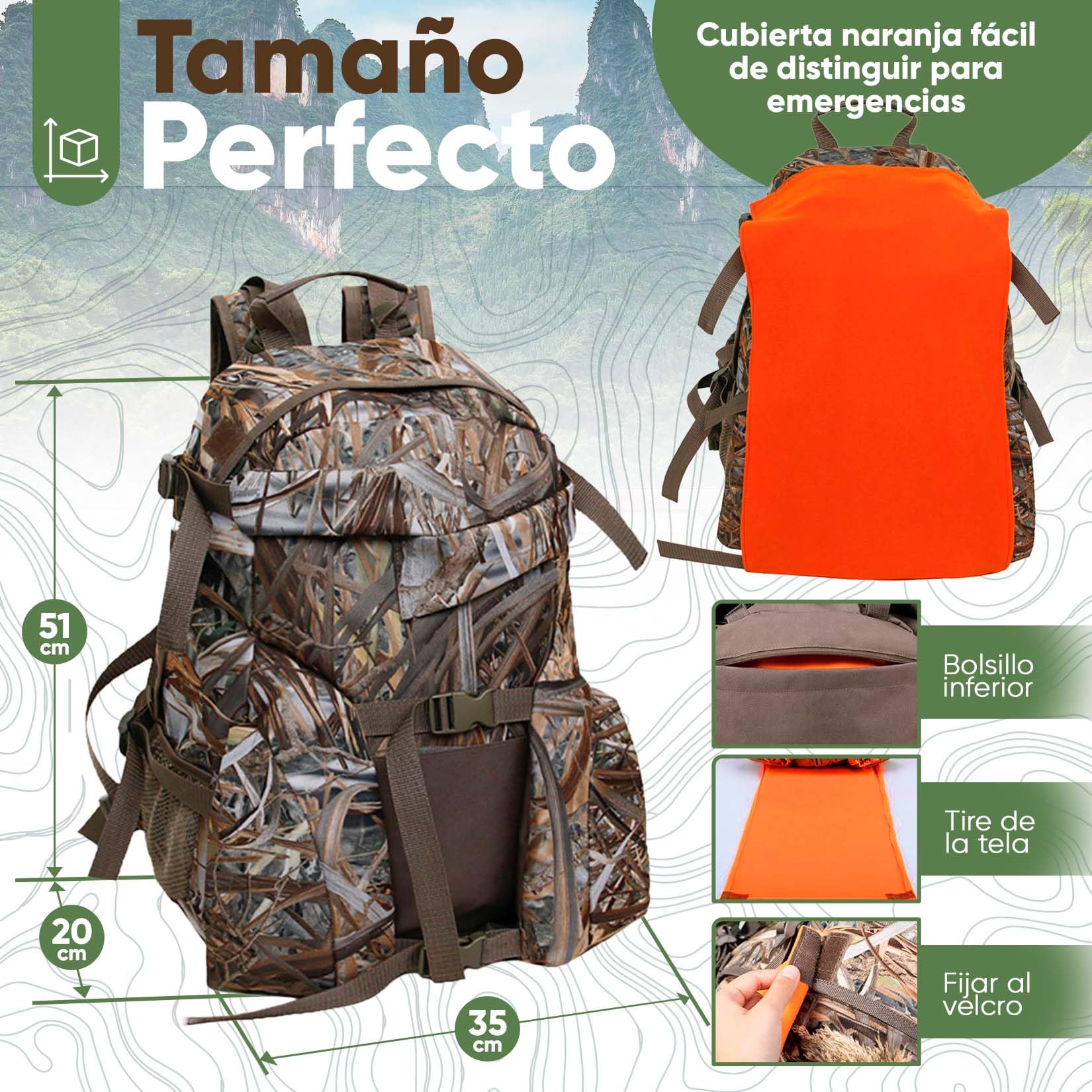 Mochila de Caza- Mochila para Caza con Porta Arma Incluido -Bolsa de caza con Gran Capacidad y múltiples Bolsillos- Accesorios para Cazadores