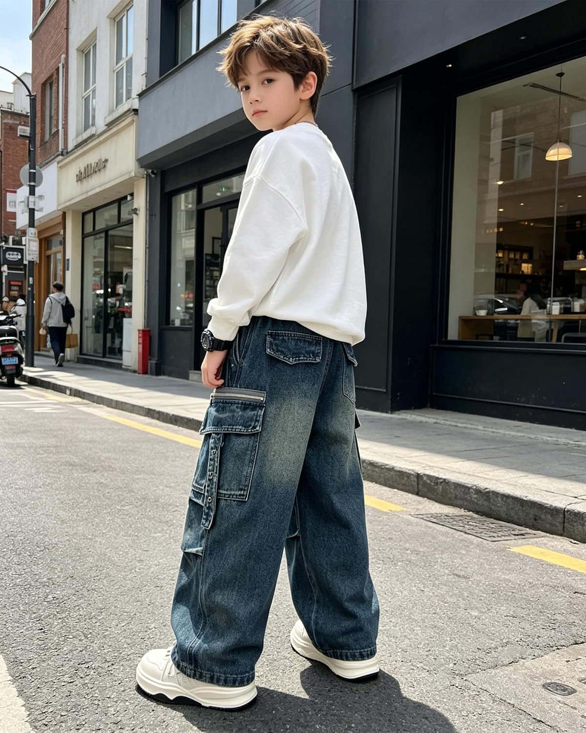 Boys Baggy Jeans Wide Leg Elastic Waist Denim Pants 6-16 Years | Y2K Casual Streetwear Casual Trousers Jeans,Vintage Denim Pants