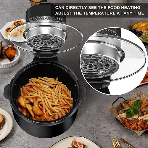 Miniatura 2 de LATURE Temporizador de freidora de aire de 5.5 cuartos de galón y controles de temperatura, con tapa de vidrio, apto para lavavajillas y cesta